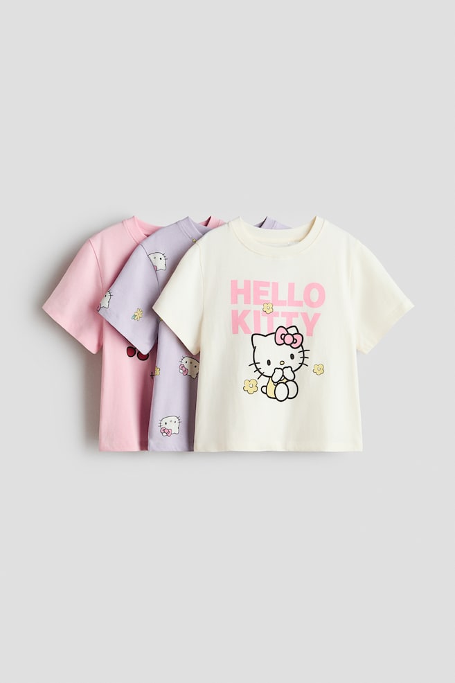 3-Pack Printed Cotton T-Shirts - Light pink/Hello Kitty/Brown/Minnie Mouse/Light blue/Lilo & Stitch - 1