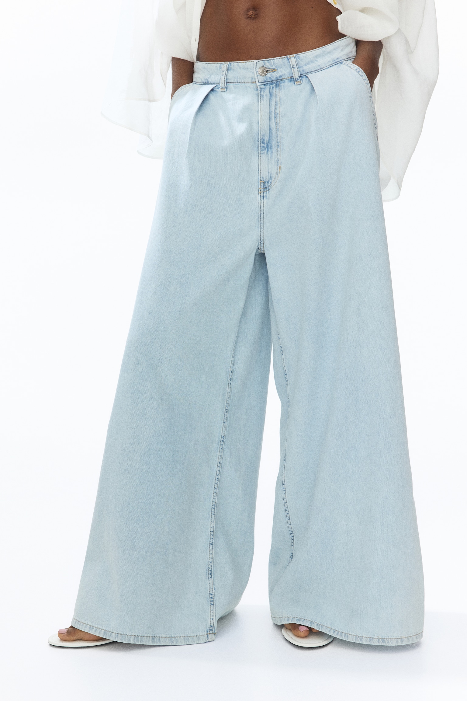 Женские джинсы H&M Extra-Wide Regular-Waist, цвет: Светлый джинсовый синий — фото 3