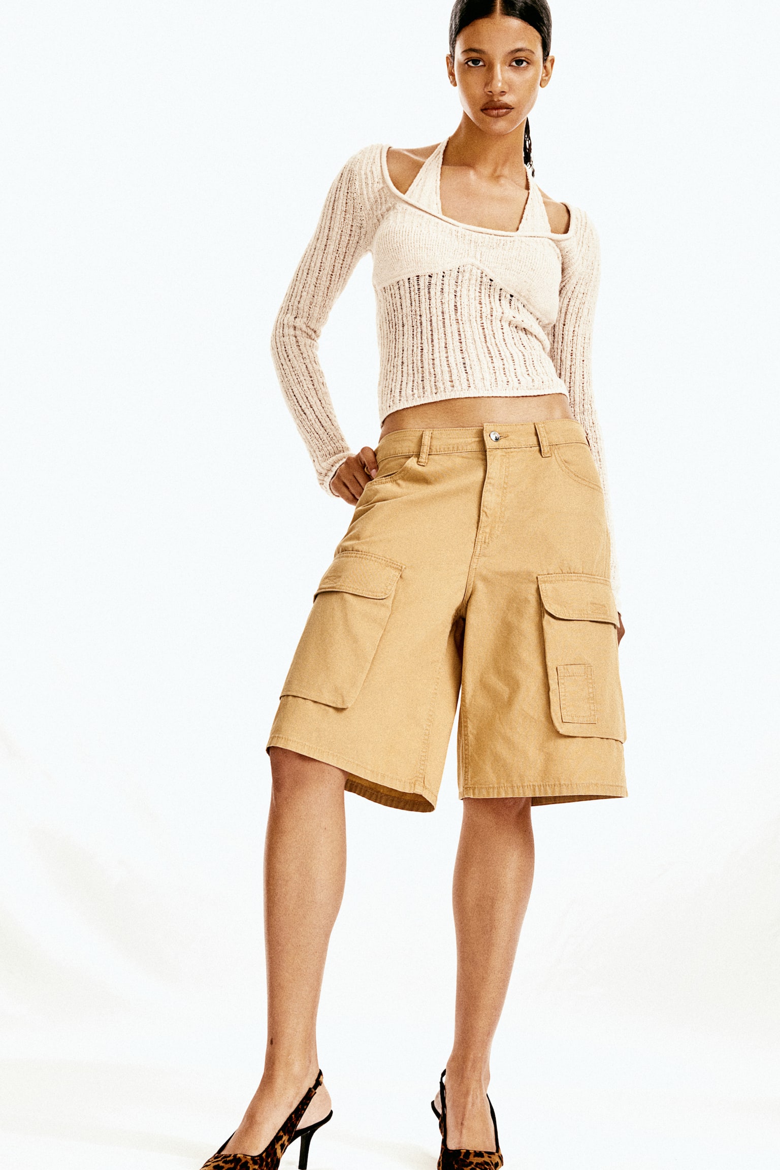 Canvas cargo shorts - Beige/Cream/Black/Light khaki green - 5