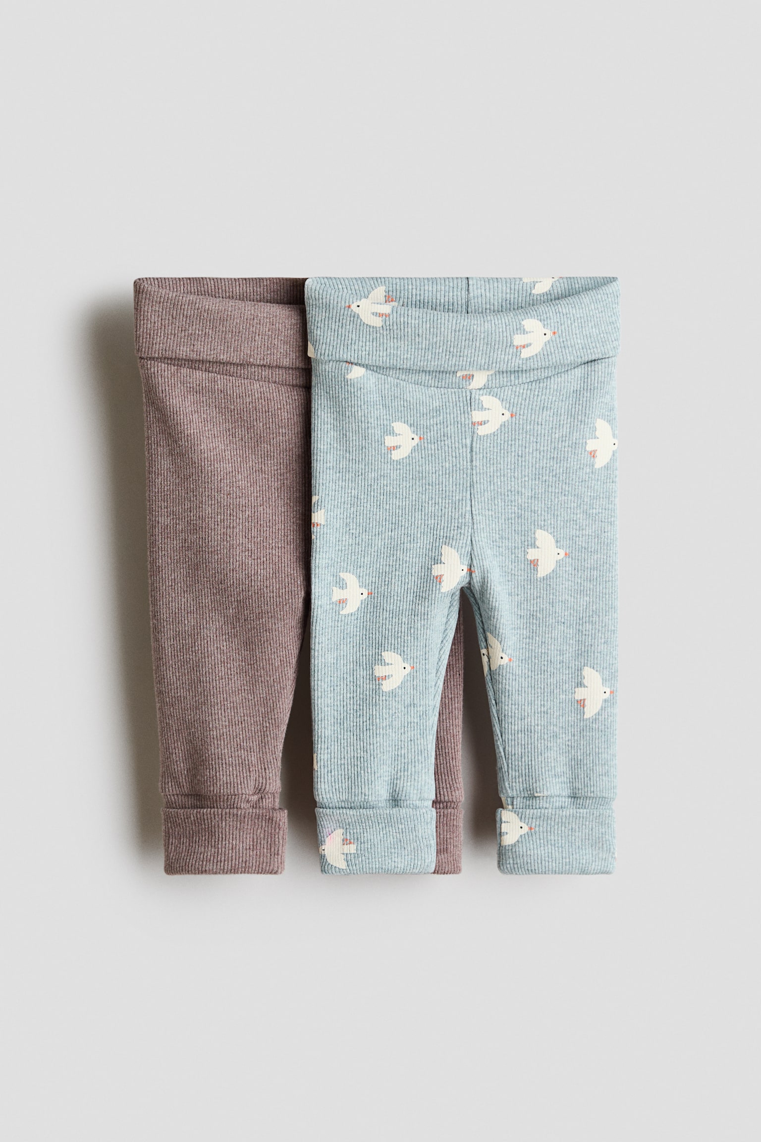 Lot de 2 leggings Room-to-grow - Turquoise/oiseaux/Rose ancien/rayures blanches/Beige/beige clair/Beige clair/fleuri/Bleu clair/rayures blanches