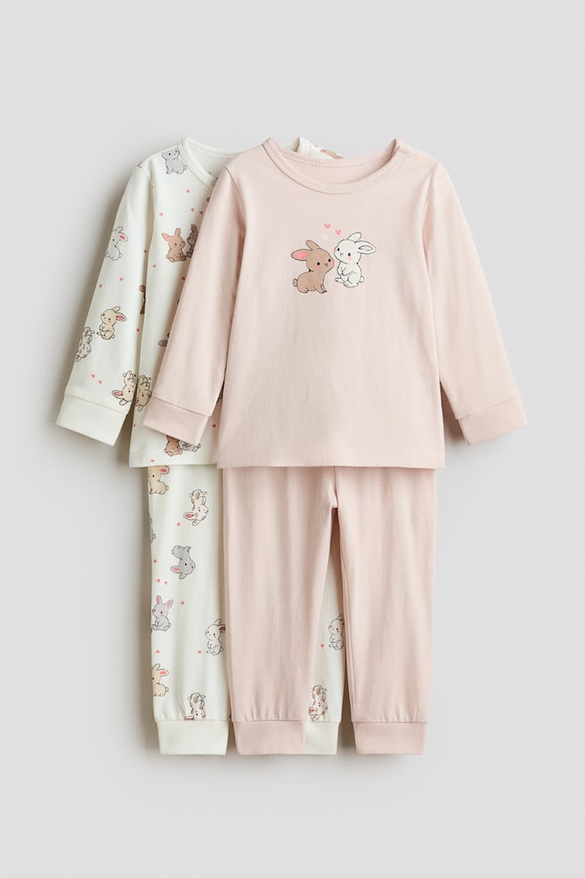 2-pack printed cotton pyjamas - Light pink/Bunnies/White/Koalas/Light dusty pink/Deer/White/Dinosaurs/Light beige/Animals - 1