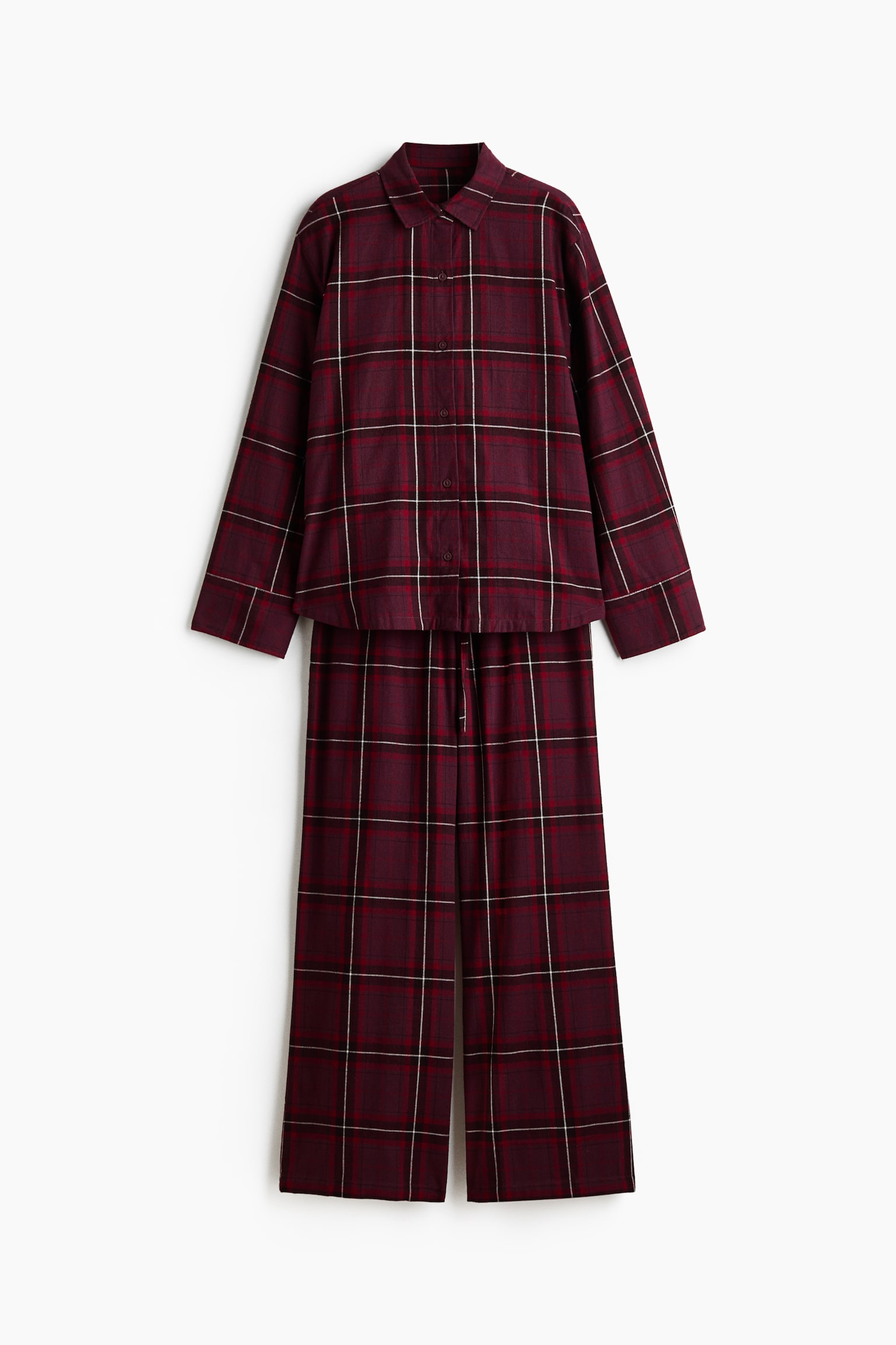 Пижама, хлопок, фланель — H&M, цвет: Бордовый / Клетчатый — фото 1