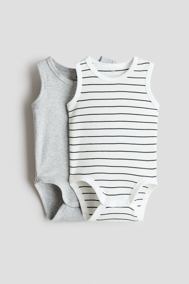 2-pack Sleeveless Cotton Bodysuits - Light gray/striped/Pink/strawberries/Light pink/striped - 1