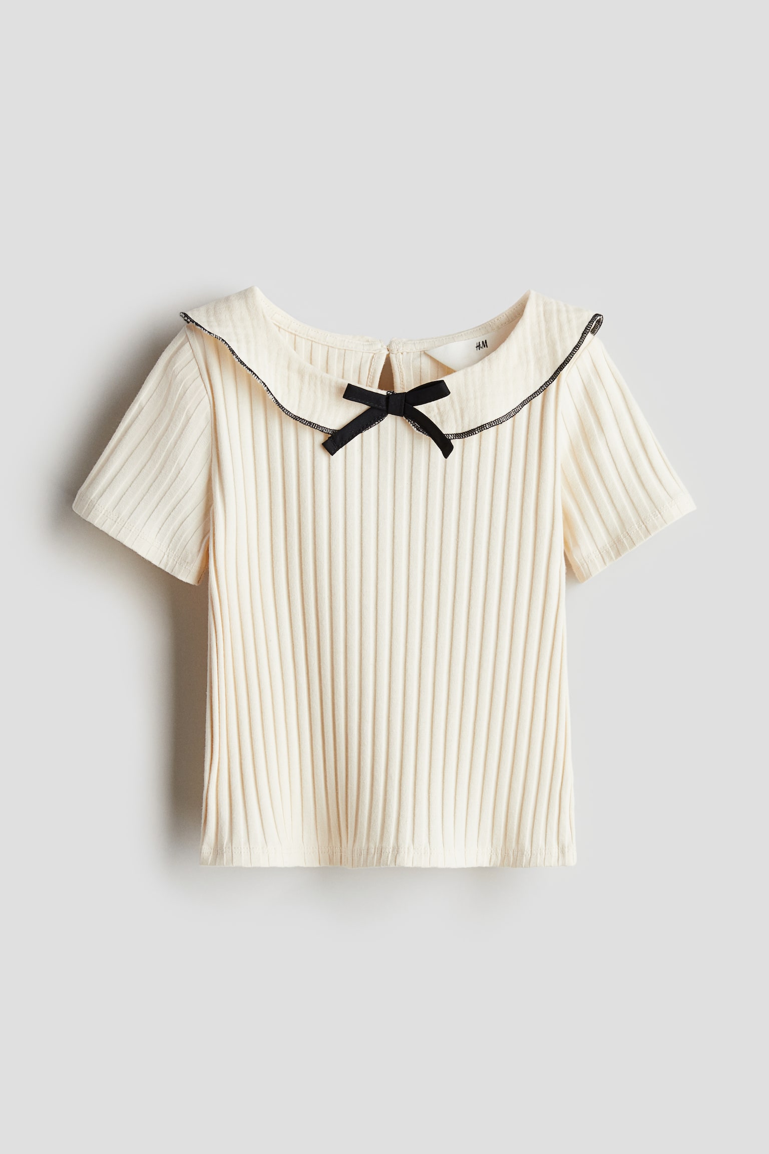 Collared rib-knit top - Light beige - 1