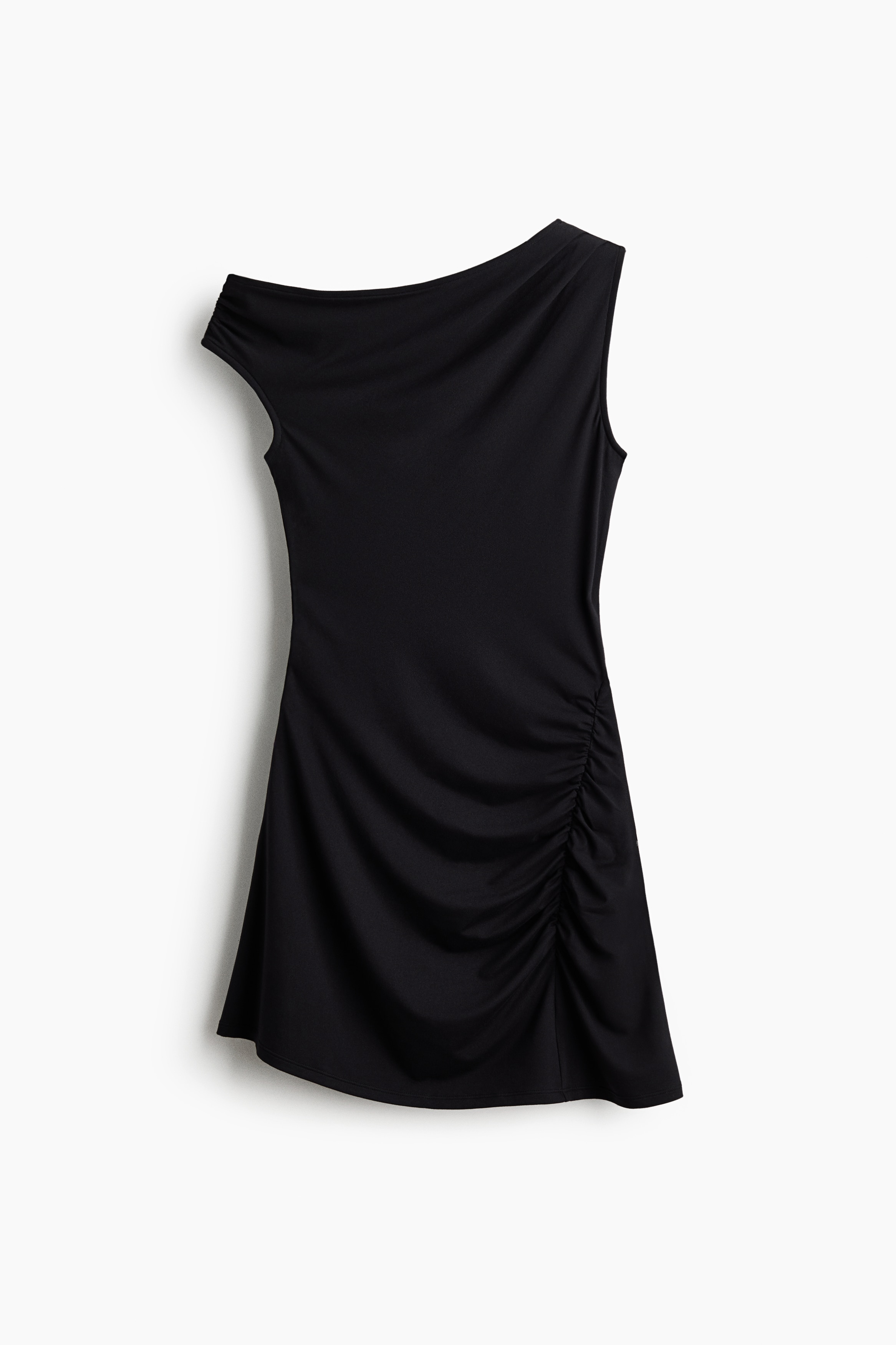 Vestido de un hombro con diseño fruncido - Negro/Café oscuro/Beige claro