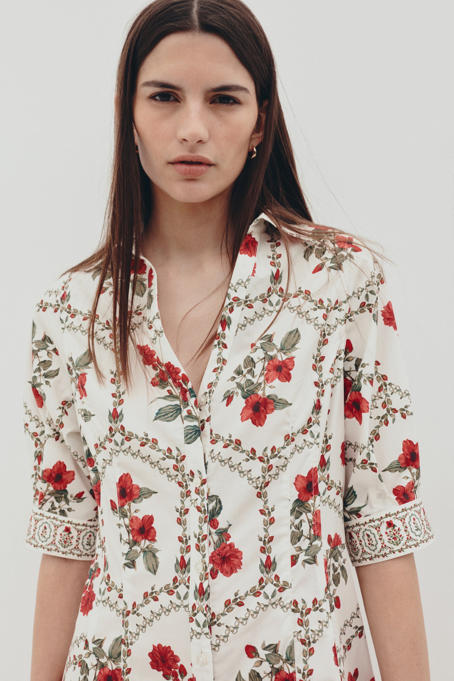 Женское платье H&M Poplin Shirt Dress, цвет: Кремовый / С принтом — фото 5