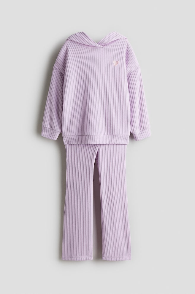 2-piece brushed rib-knit set - Purple/Heart/Beige/Leopard print/Light pink/Rainbow stripes - 1