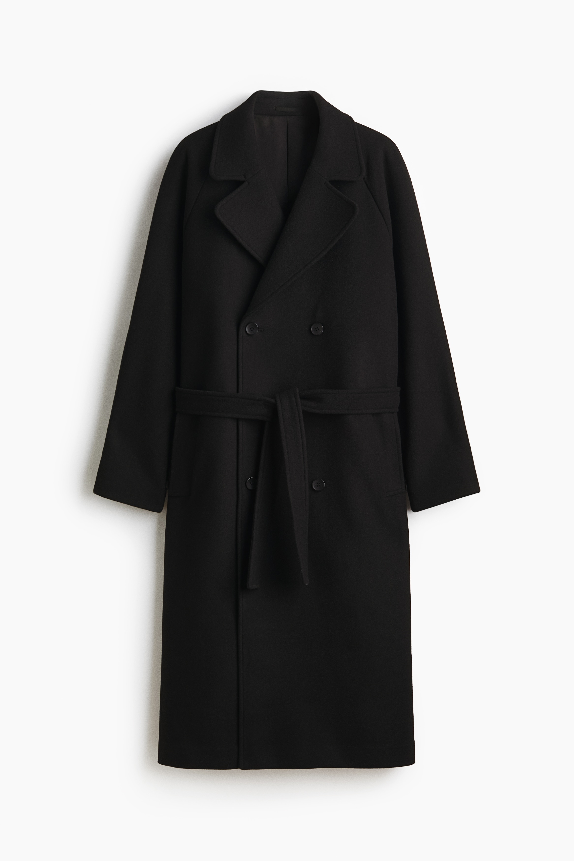 H & M - Mantel aus Wollmix mit Bindegürtel - Schwarz - Herren