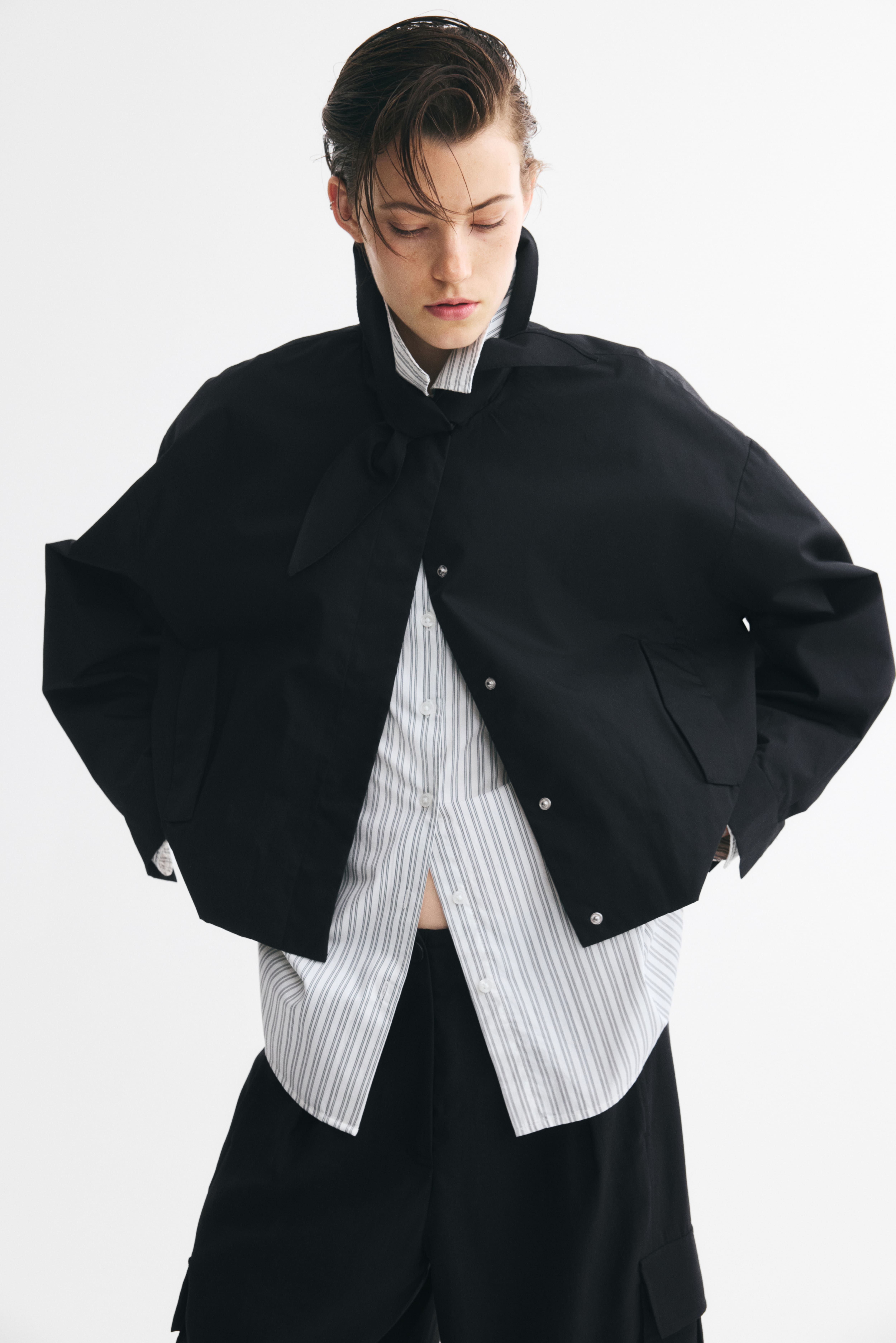 Scarf-Collar Bubble-Hem Jacket