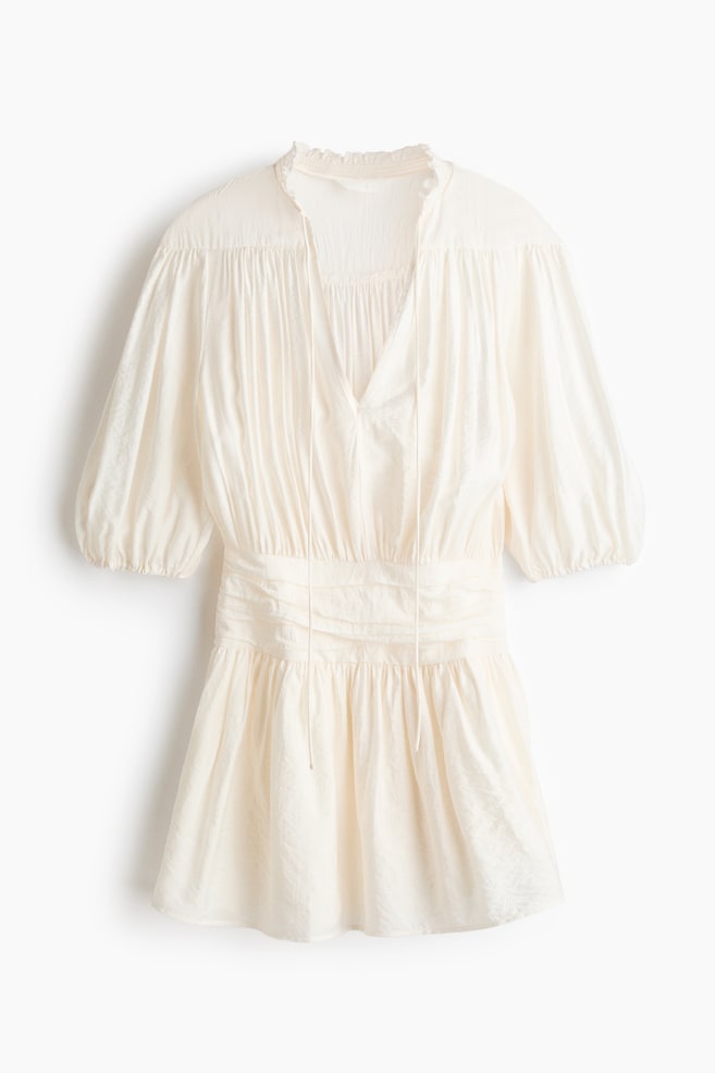 Draped Tunic Dress - Cream/Light beige/polka dot/Peach pink/patterned/Peach pink/floral - 1