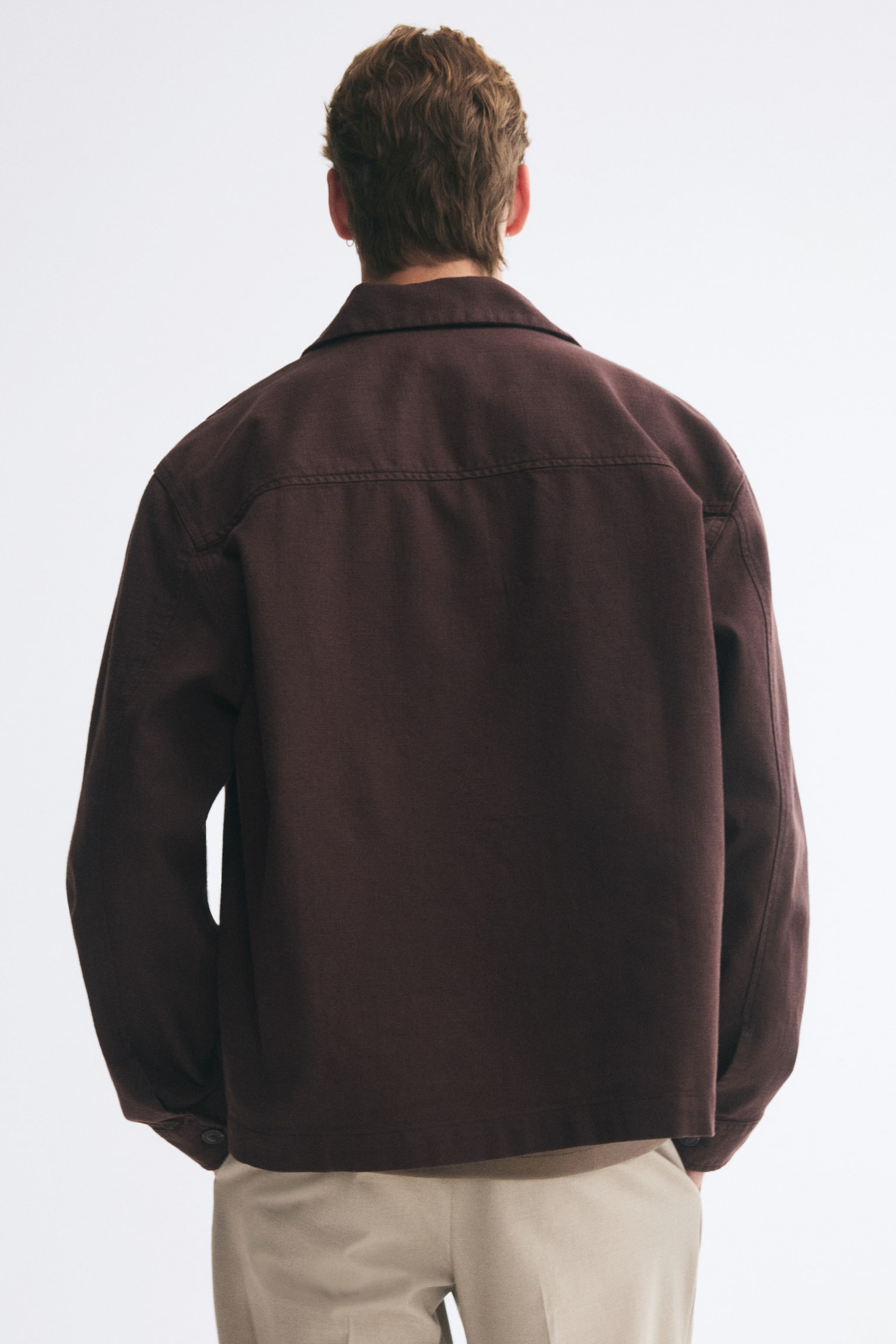 Мужская рубашка H&M Cotton Resort Overshirt, цвет: Тёмный коричневый — фото 6