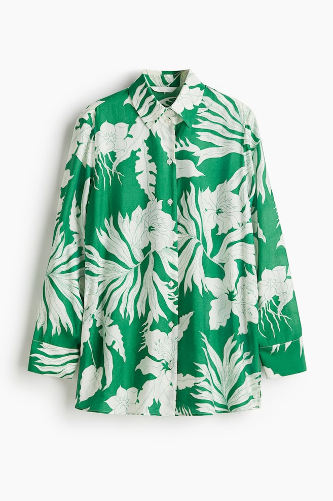 Patterned oversized shirt - Green/White floral - 1