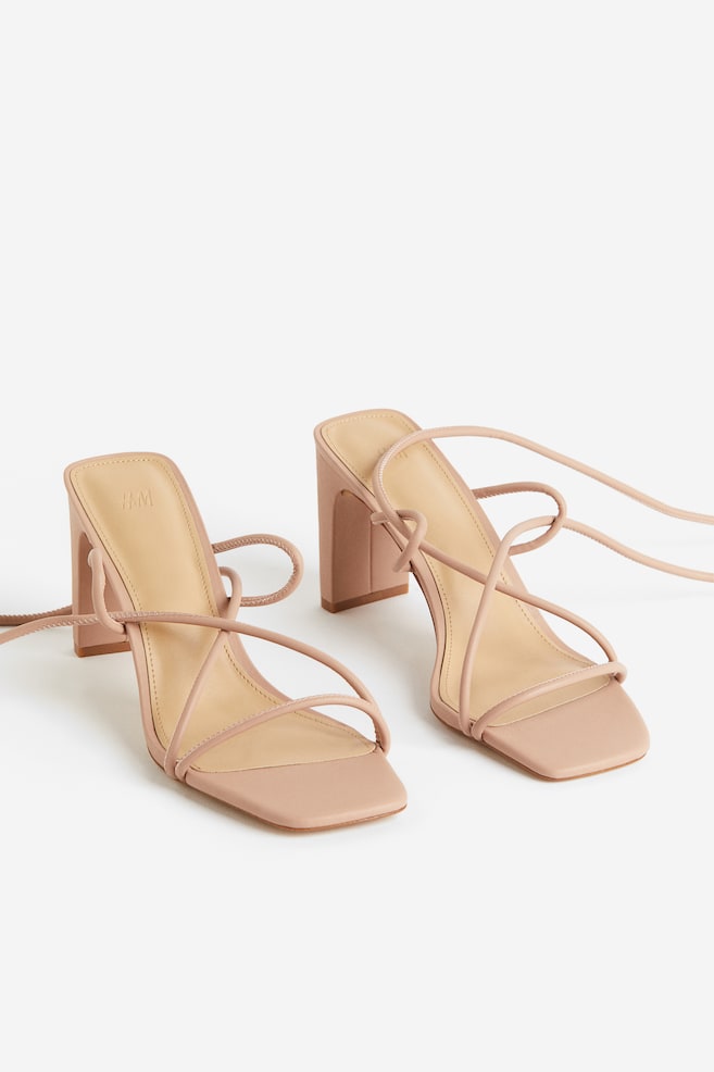 Heeled strappy sandals - Beige/Silver-coloured - 6
