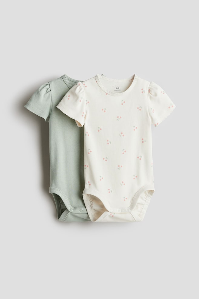 2-pack short-sleeved bodysuits - Light green/Cherries/Beige/Leopard print/Light pink/Flowers/Light pink/Strawberries/Light green/Floral - 1