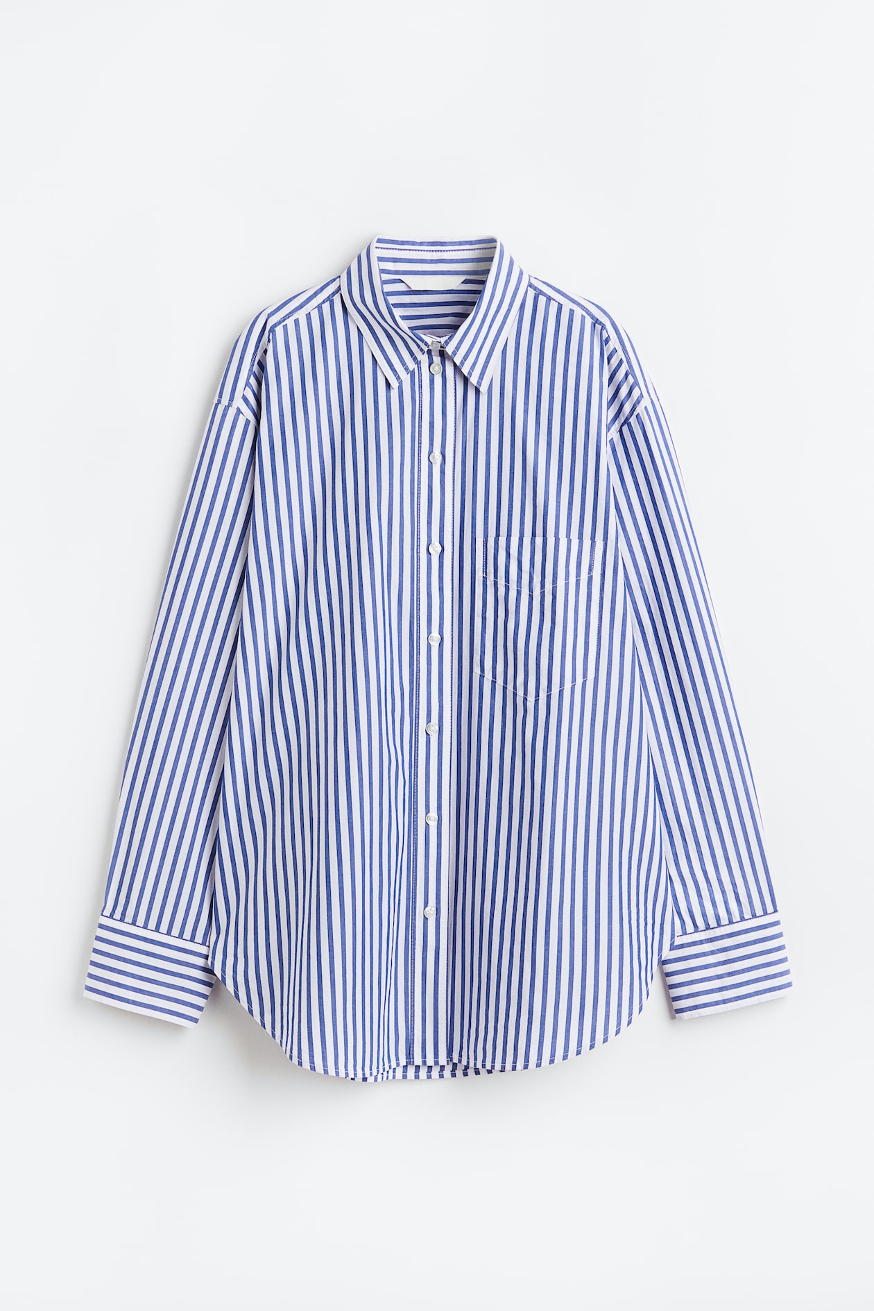 Cotton poplin shirt - Long sleeve - Regular length - Blue/Striped ...