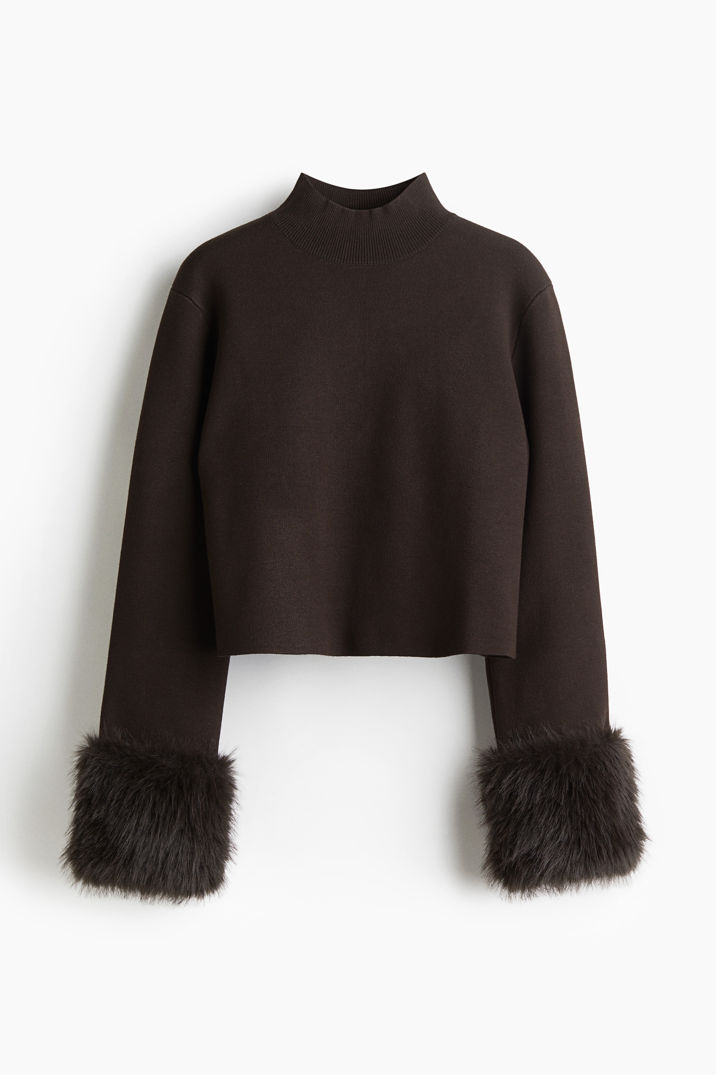 Fine Knit High Neck Top - Dark brown