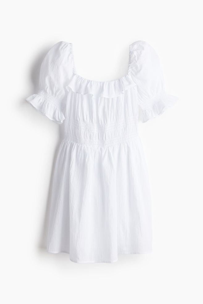 Frill-trimmed crêpe dress - White/Dark grey/Patterned - 1