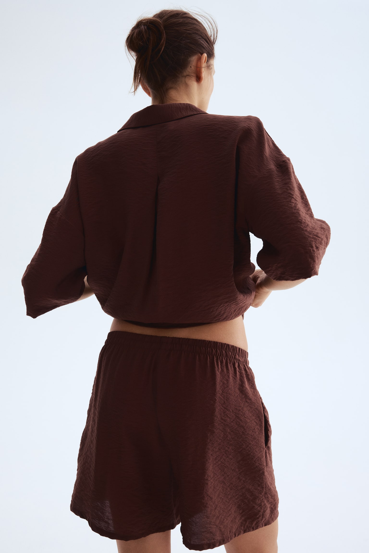 Büzgü Bağlı Şort - Kahverengi/Lacivert/Desenli - 5