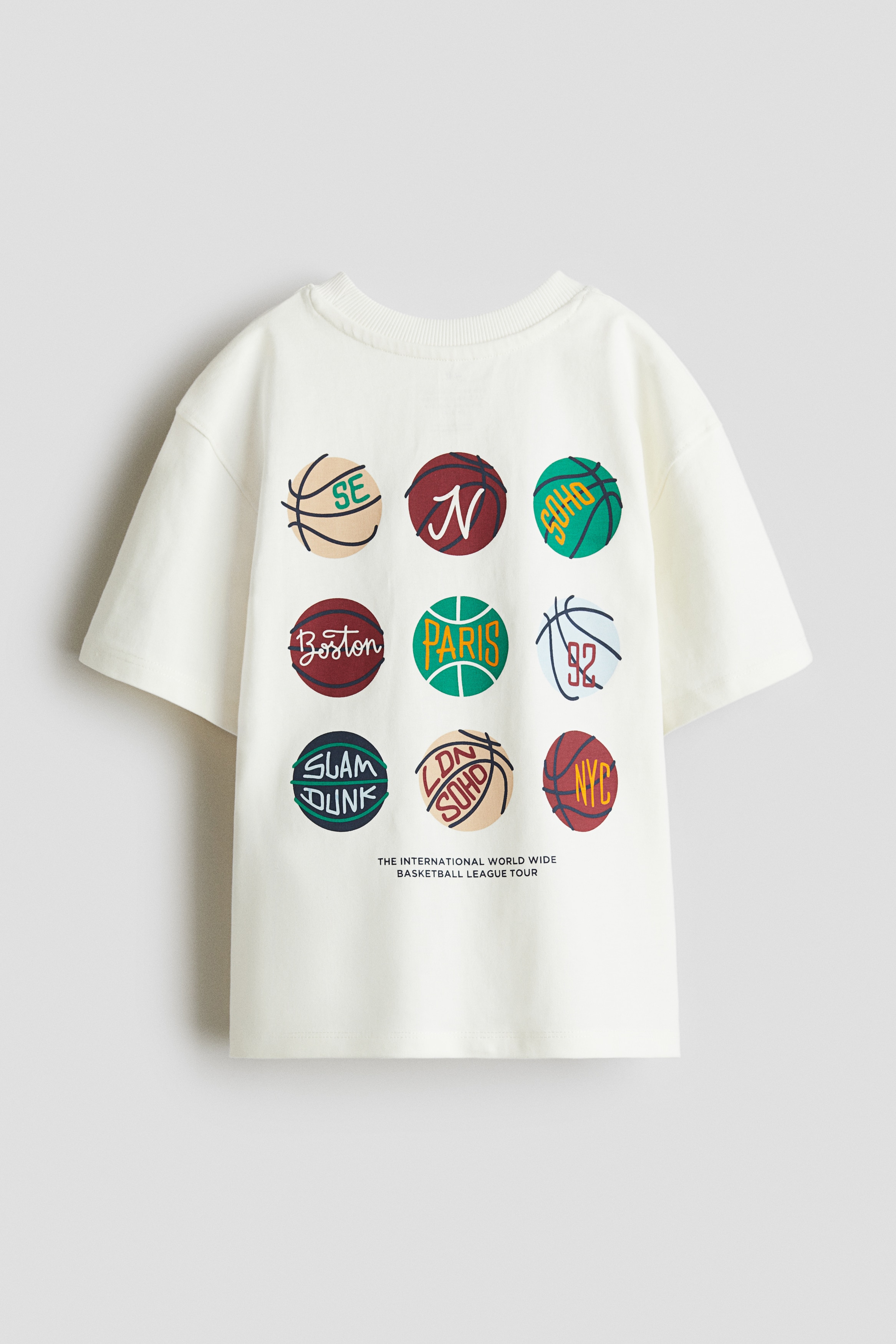 Print Cotton Tee - Cream/Basketballs/White/Soccer