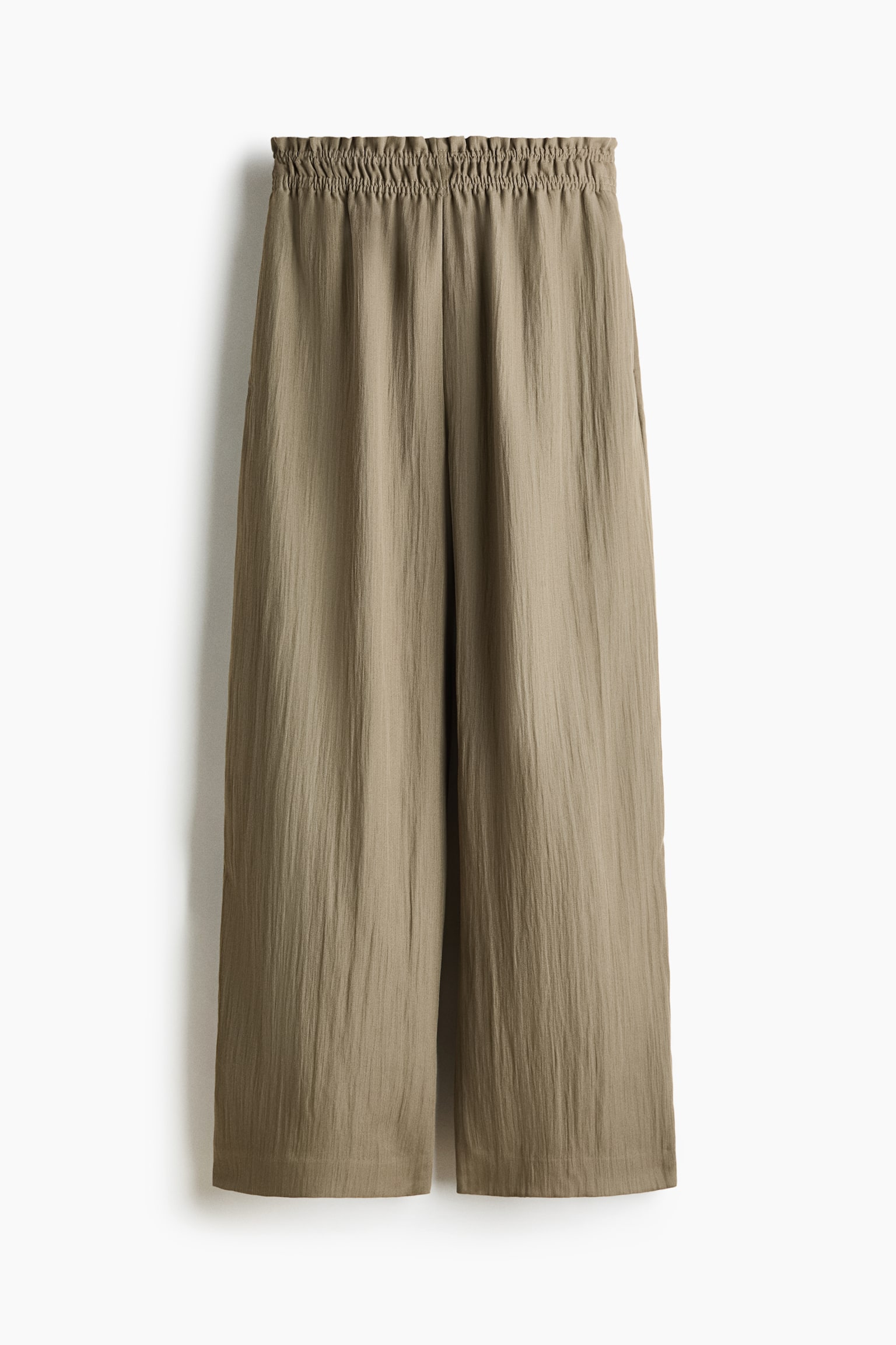 Wide-Leg Ruffle-Trimmed Pants - Olive green/White