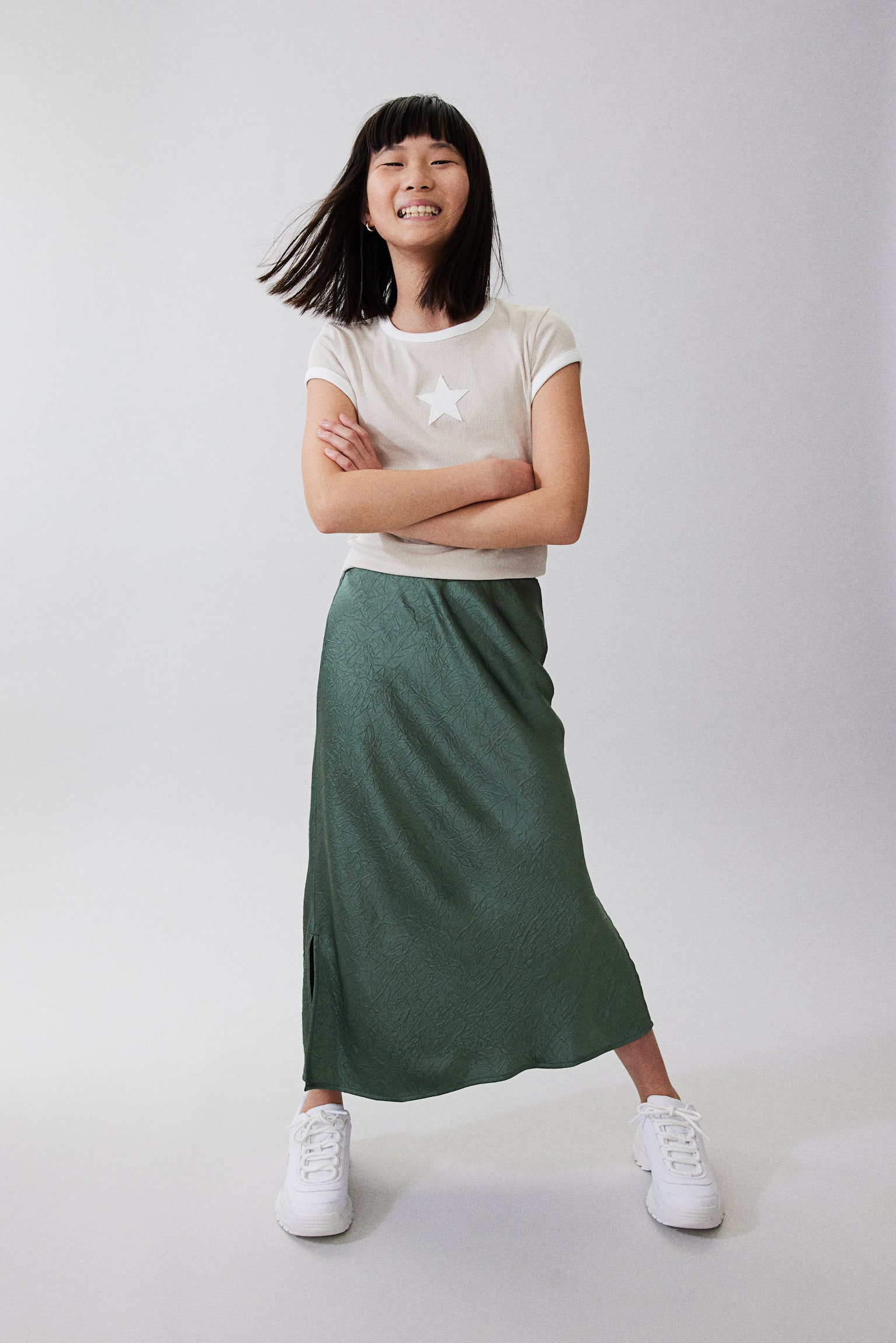 Satin skirt - Dark khaki green/Dark blue/Floral - 2