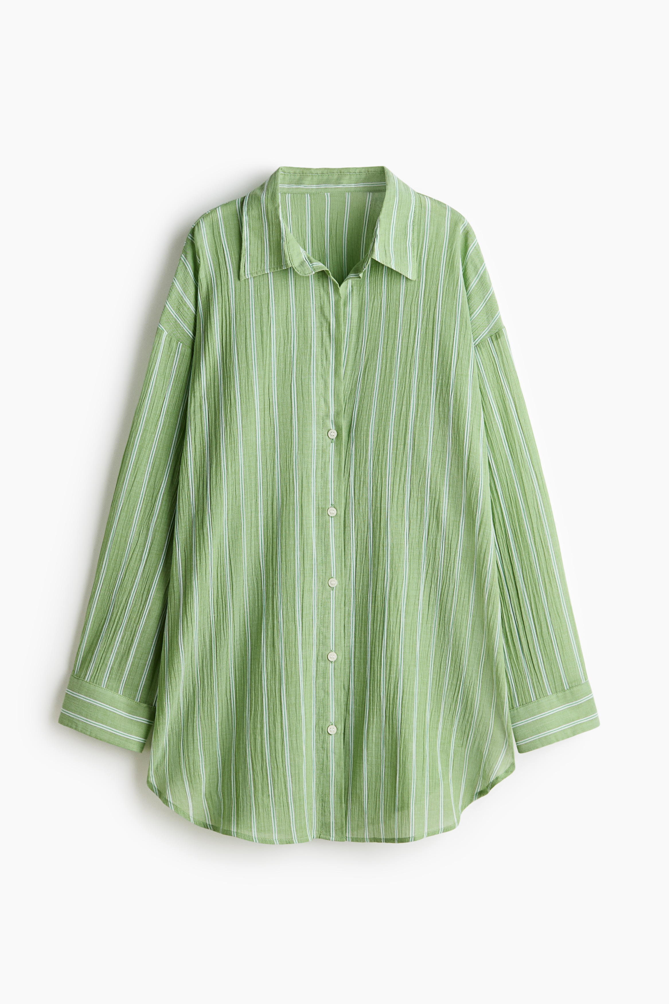 Long cotton shirt - Green/Striped/White/Black