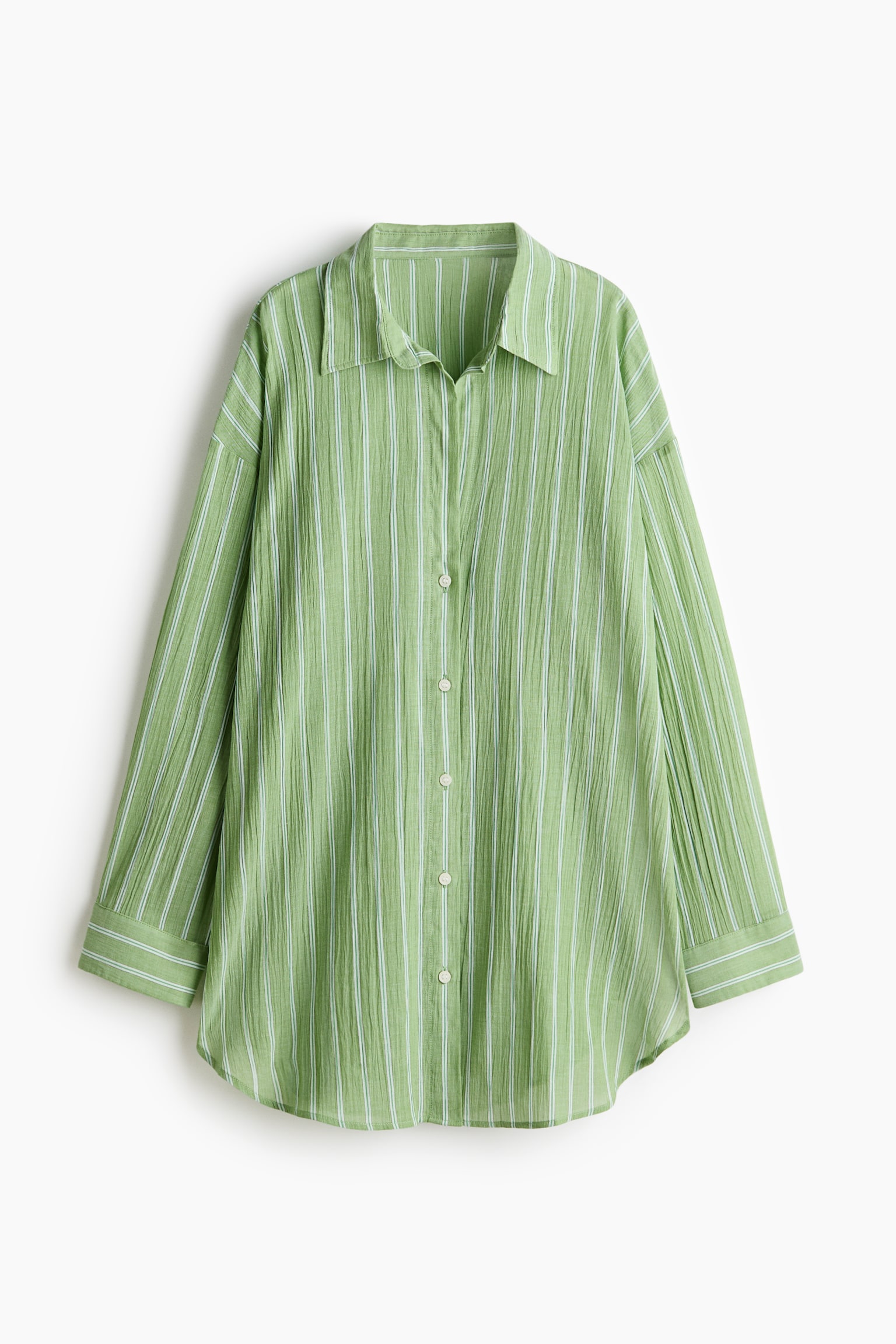 Long cotton shirt - Green/Striped/White/Black - 2
