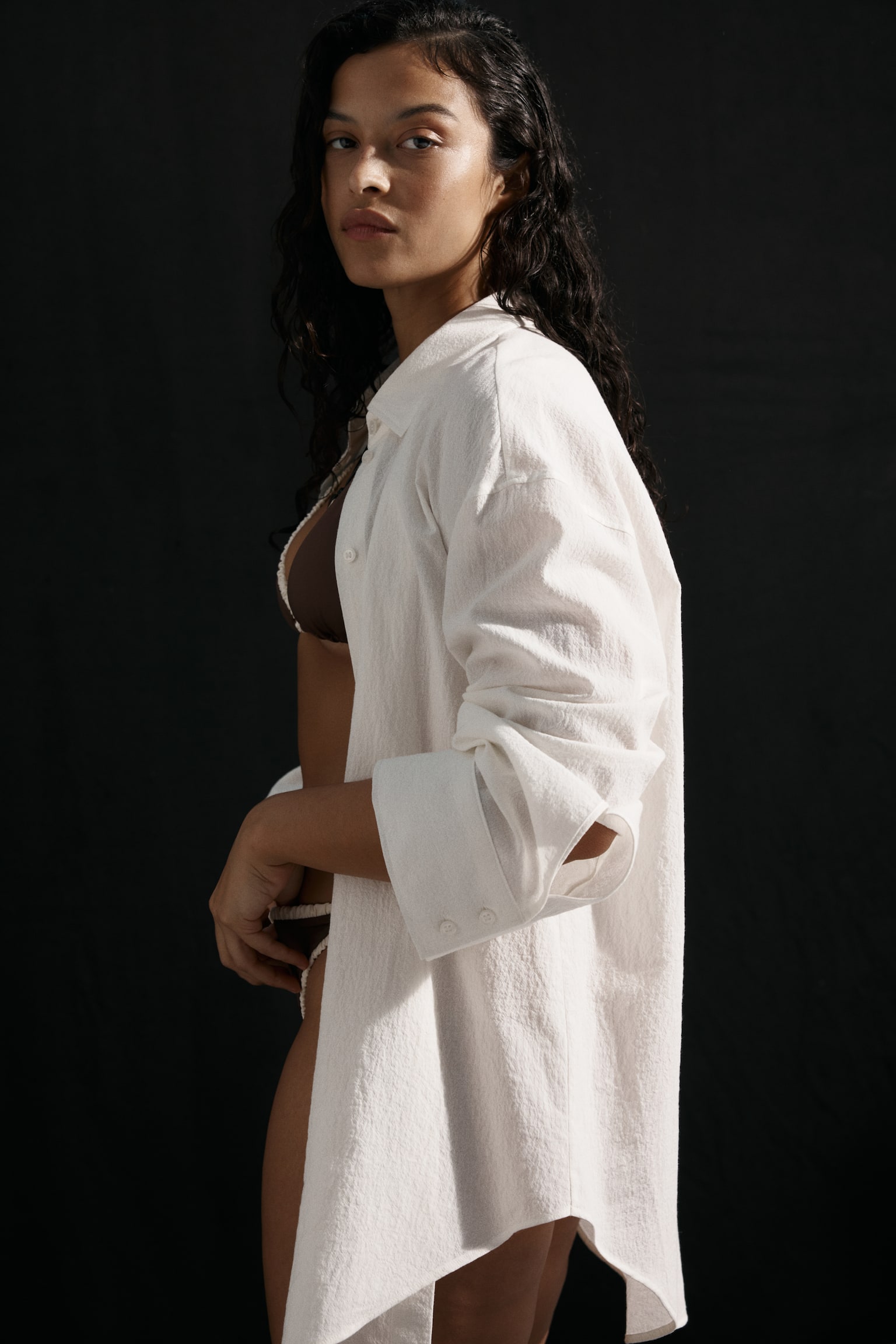 Oversized Beach Shirt - White - 1