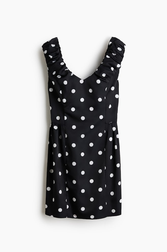 Kleid mit V-Ausschnitt - Schwarz/Polka Dots - 1