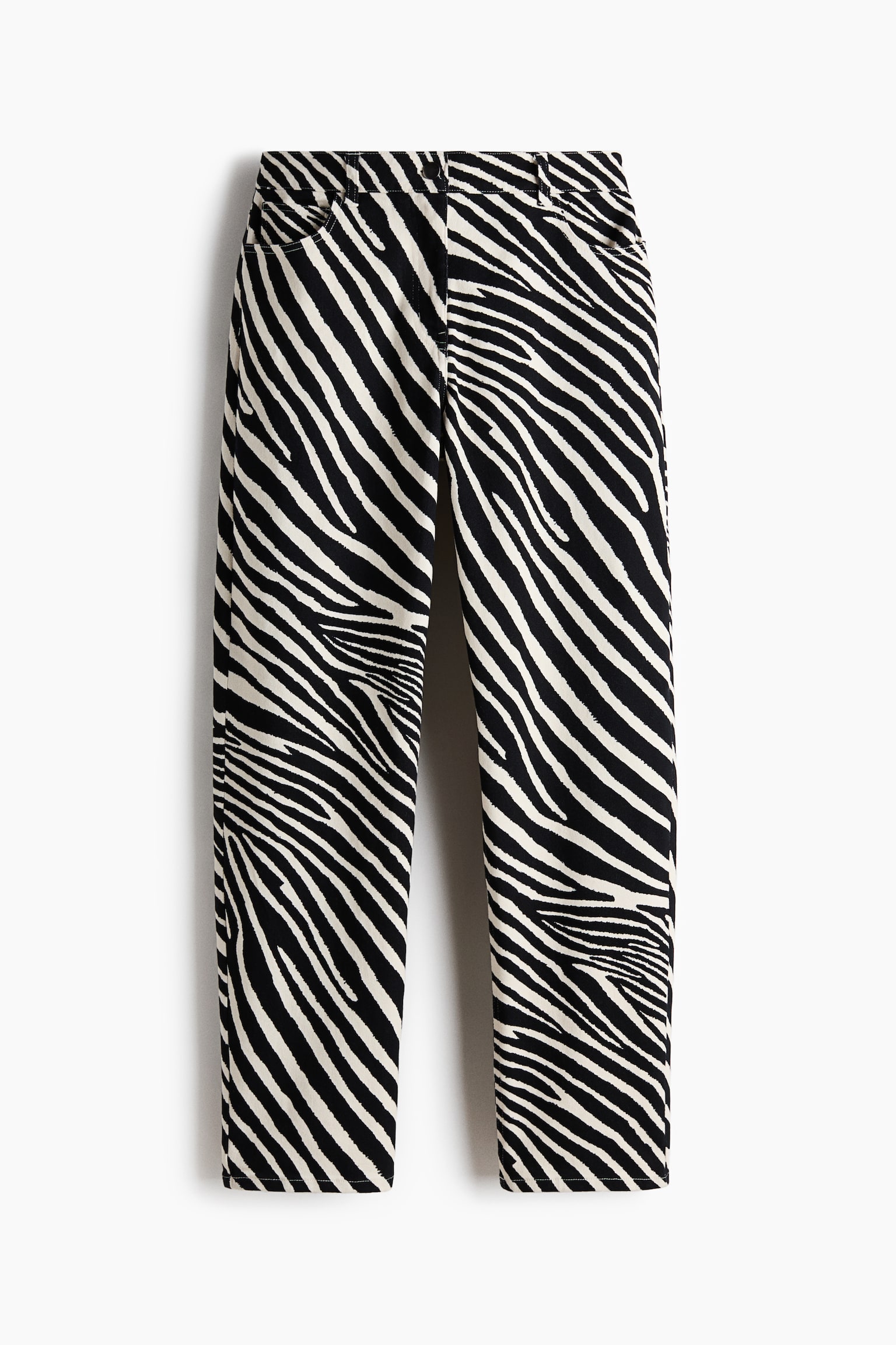 Barrel-leg twill trousers - Black/Zebra print - 2