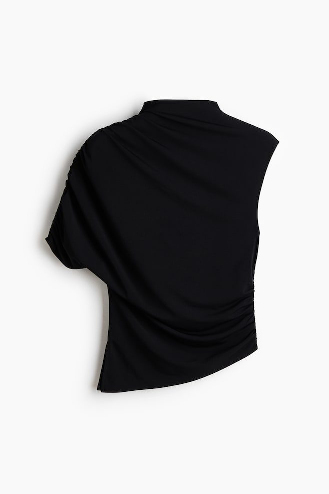 One-sleeve turtleneck top - Black/Beige/Grey - 1