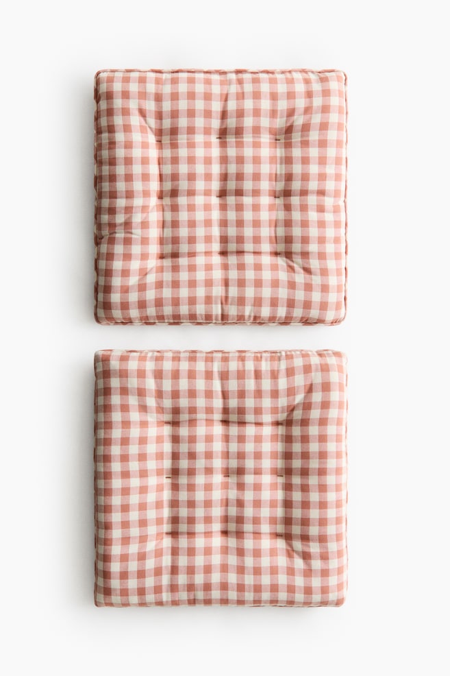 Set van 2 katoenen stoelkussens - Roestrood/gingham-ruit - 1