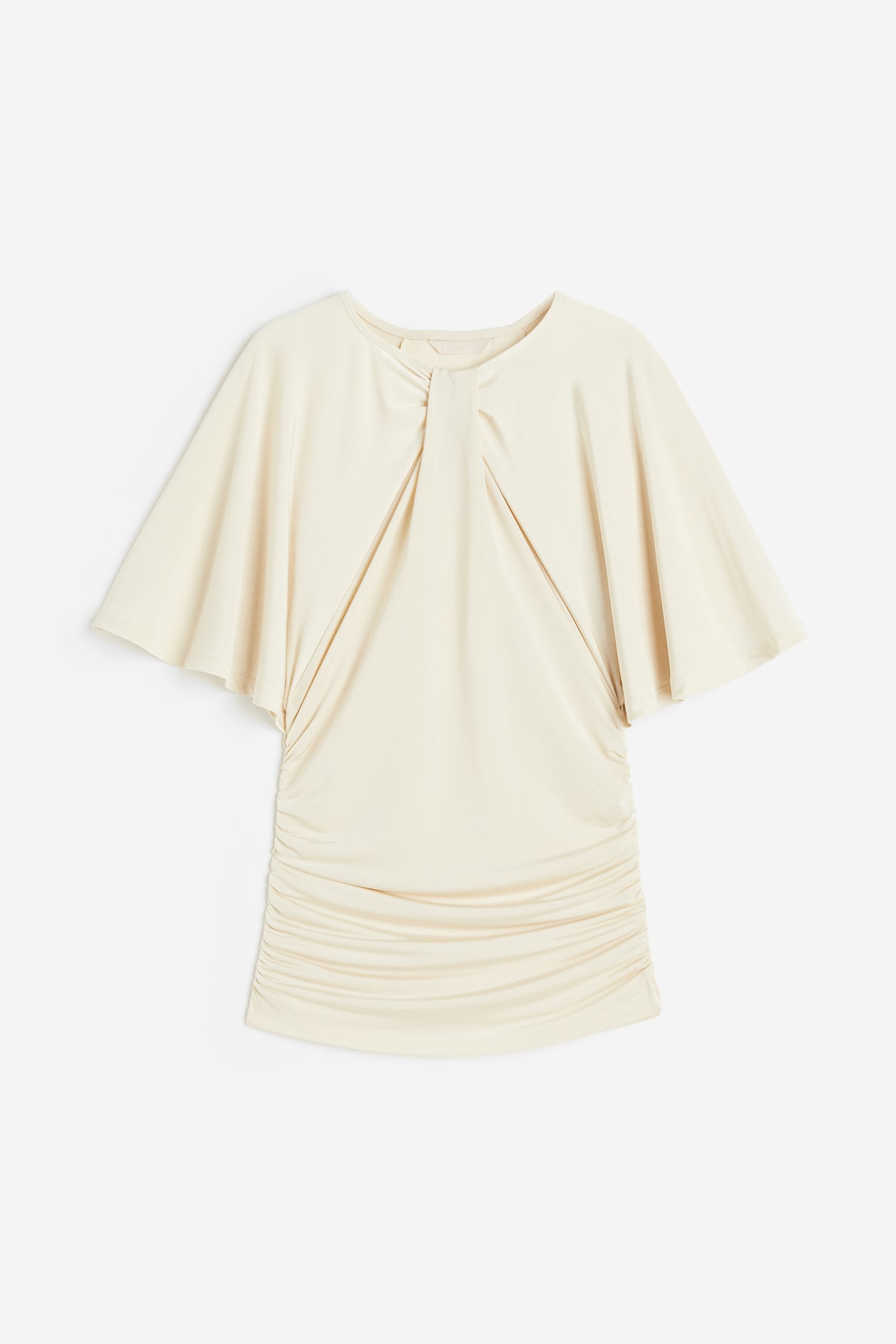 Shirt mit Twist-Detail - Rundausschnitt - Kurzarm - Hellbeige