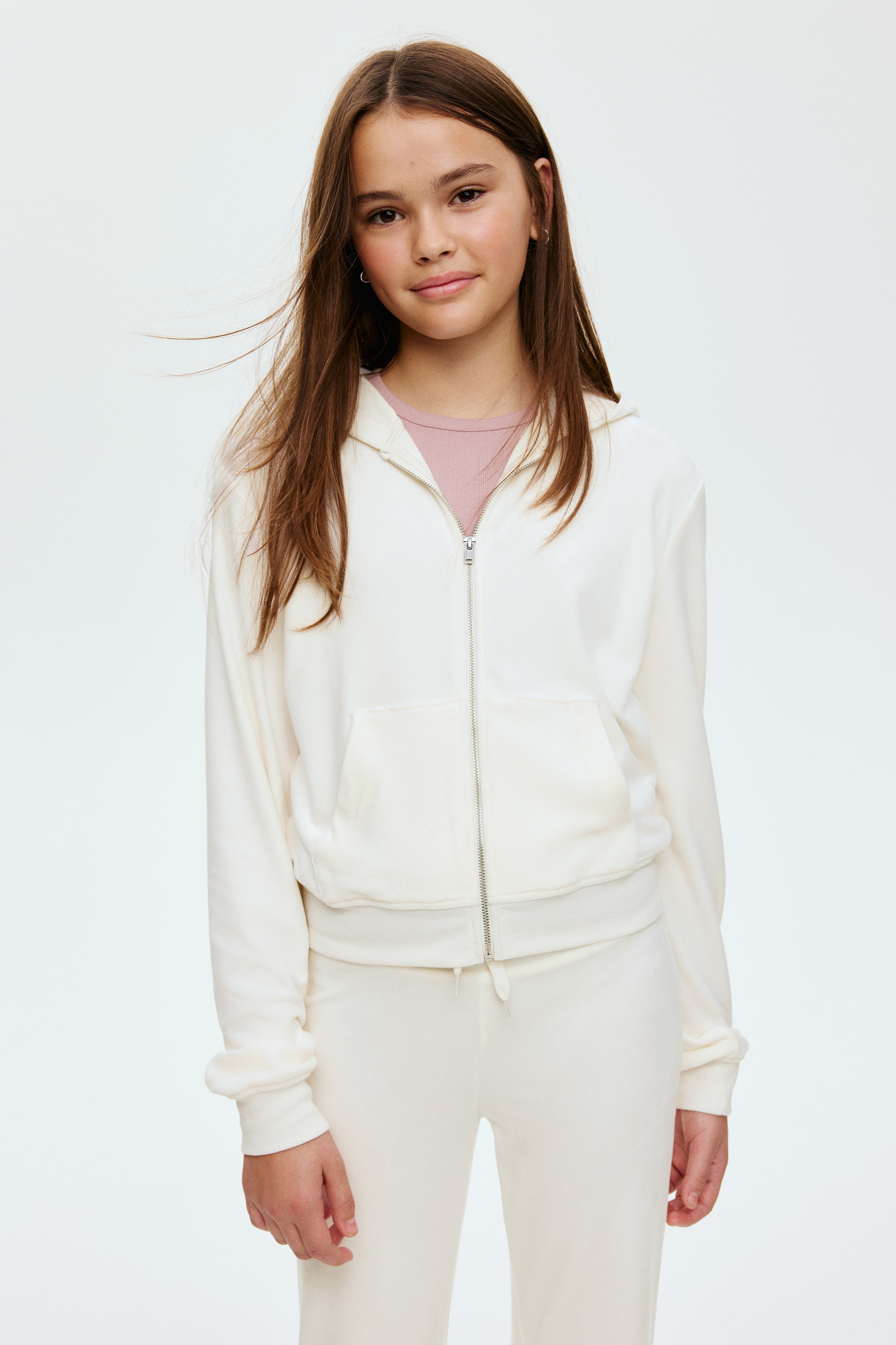Velour zip-through hoodie - White