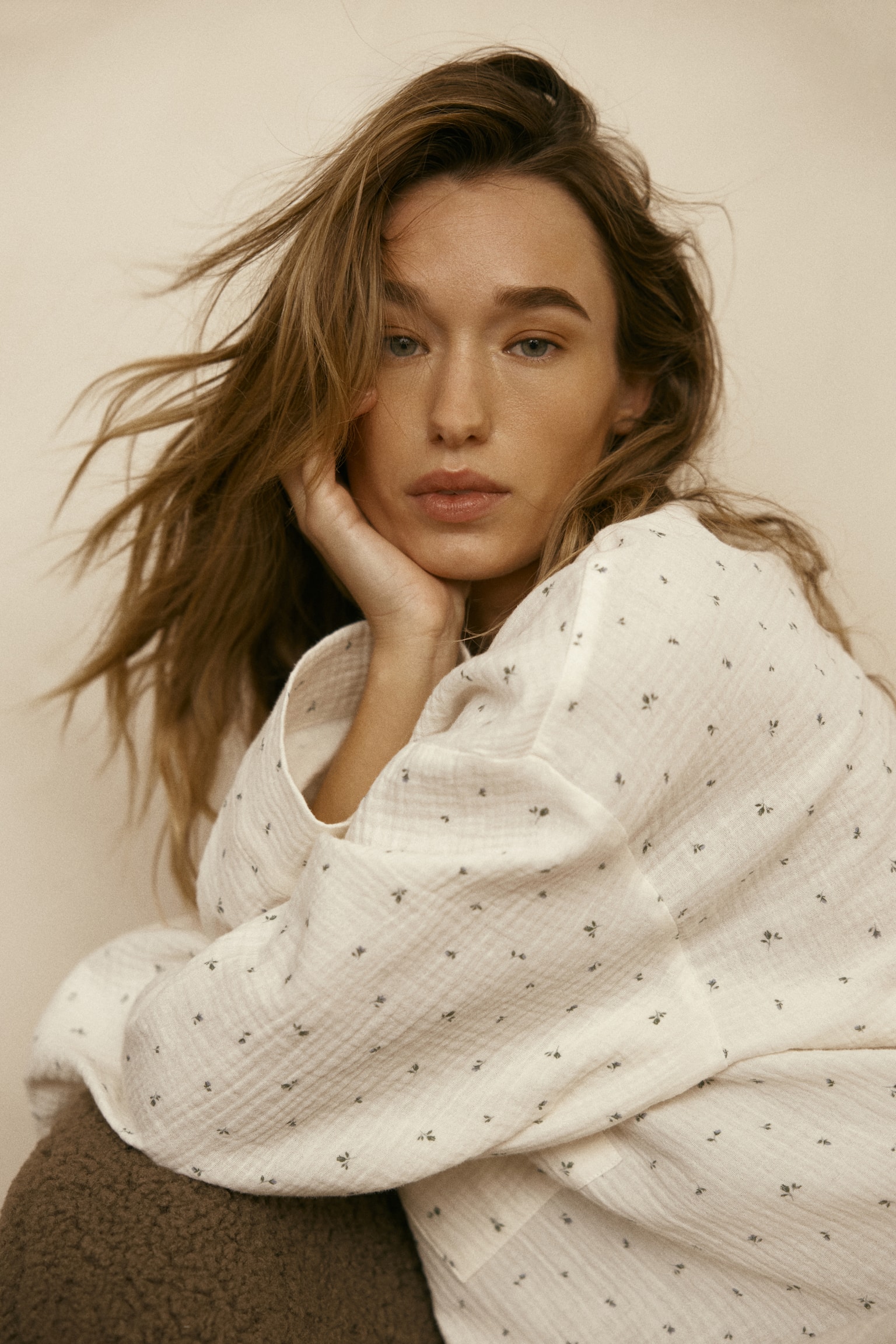 Pamuklu Muslin Pijama Takımı - Krem/Çiçekli/Siyah - 4