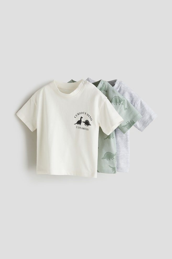 3-pack T-shirt - Ljusgrön/Dinosaurier/Vit/Frukter/Naturvit/Blockfärgad/Mörkblå/Ankaren - 1