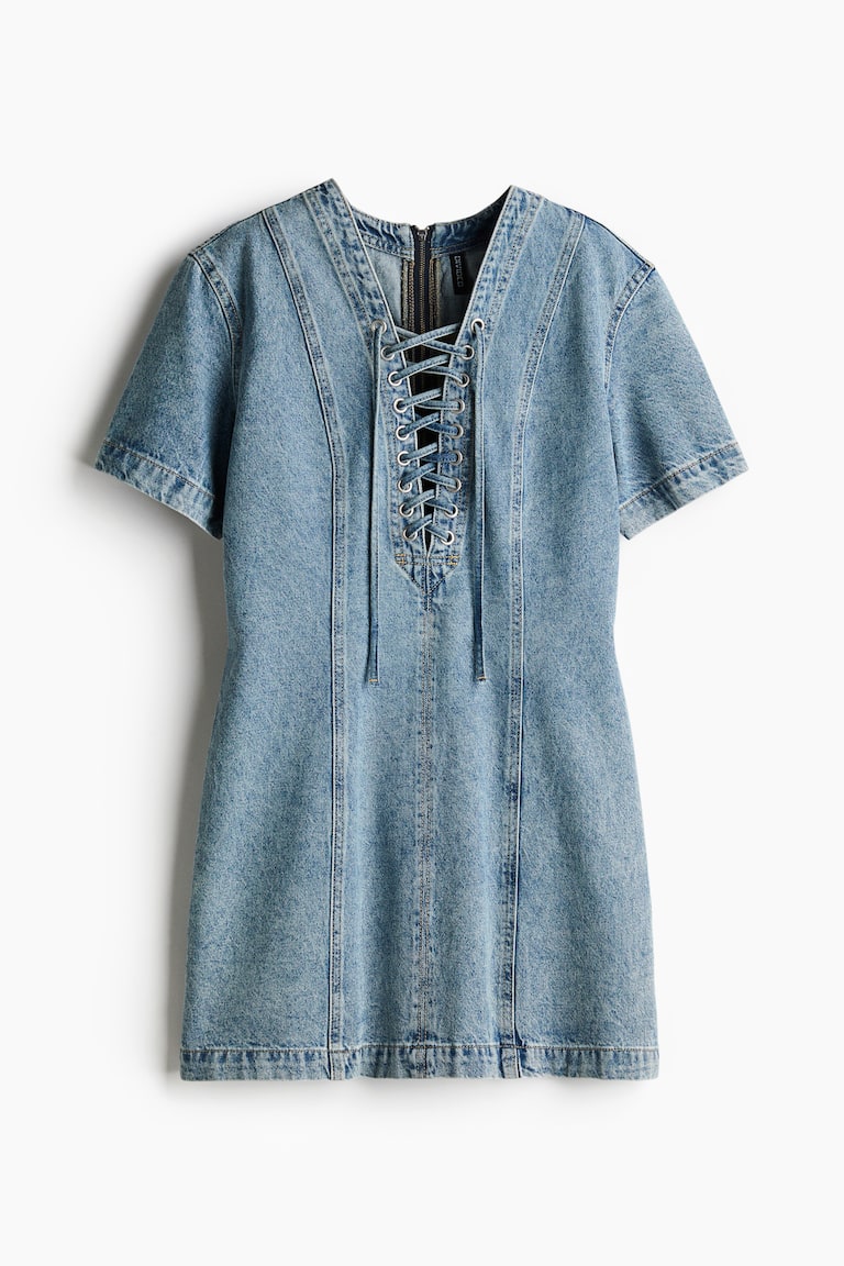 Women's Light denim blue Lacing-Detail Denim Dress | H&M US Women's Light denim blue Lacing-Detail Denim Dress | H&M US