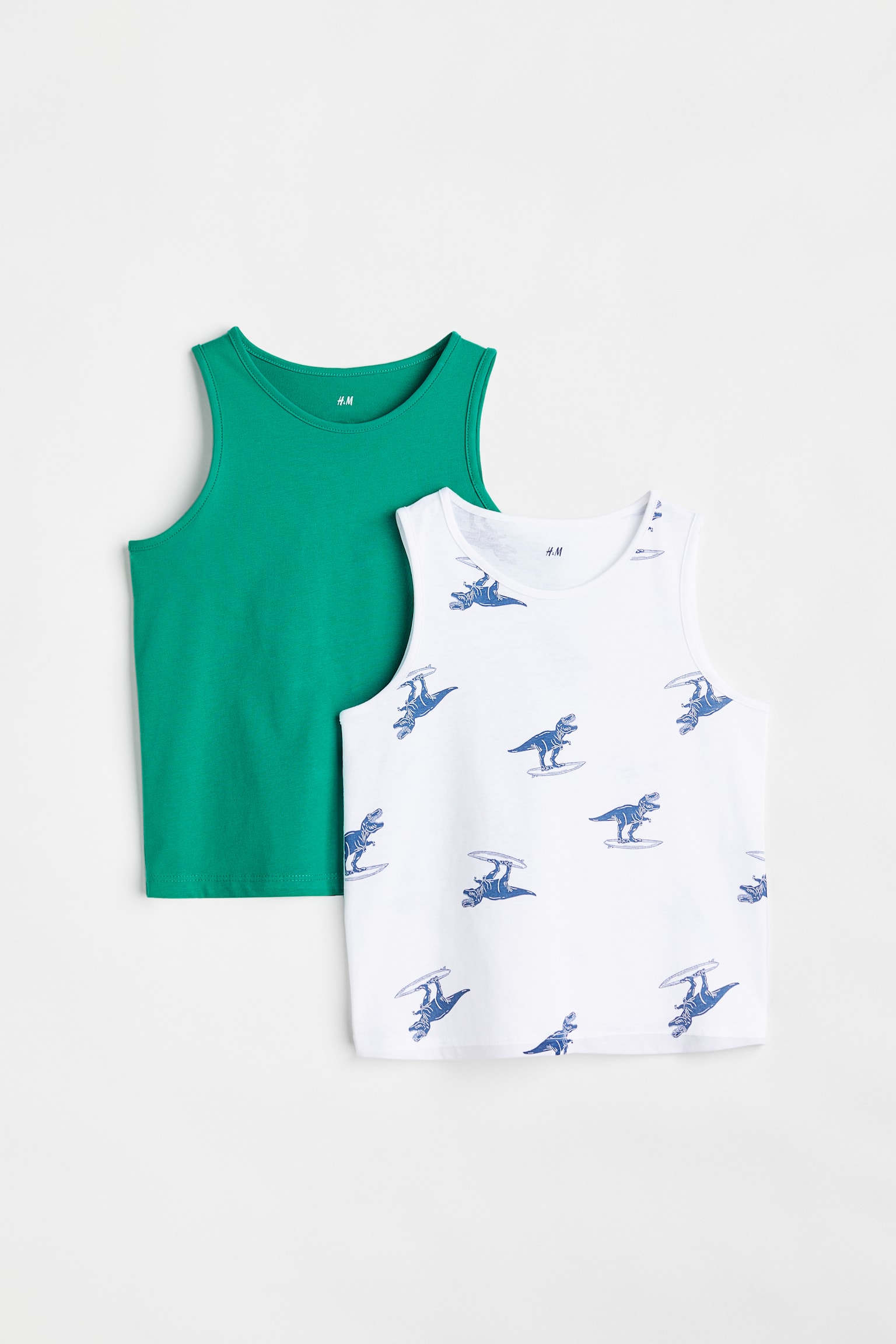 2-pack Cotton Tanks - Bright green/Dinosaurs/Blue/Stripe/Navy blue/Stripe - 1