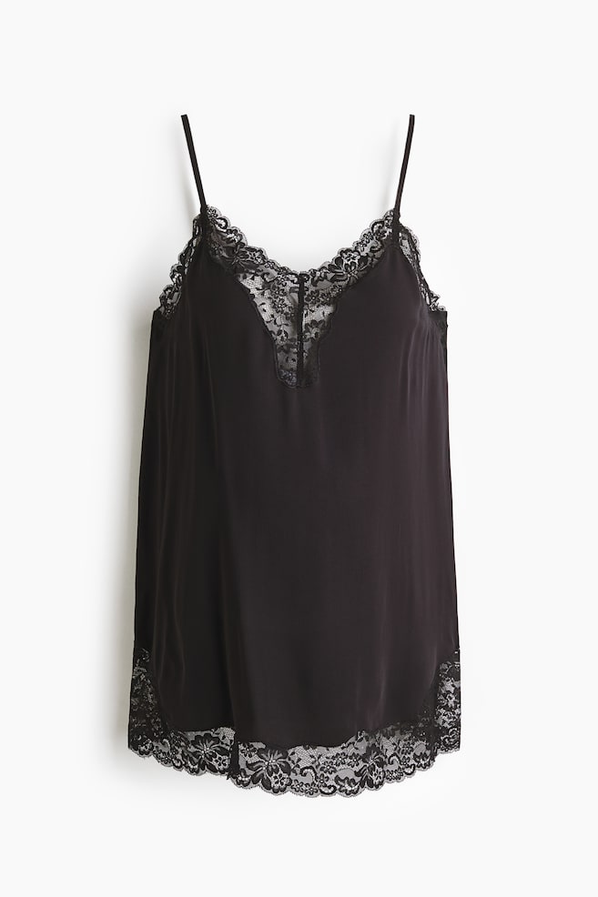 MAMA Lace-Trimmed Camisole Top - Black/Powder pink - 1