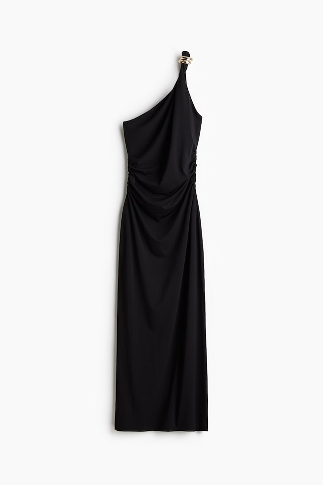 One-shoulder bodycon dress - Black/White/Burgundy - 1