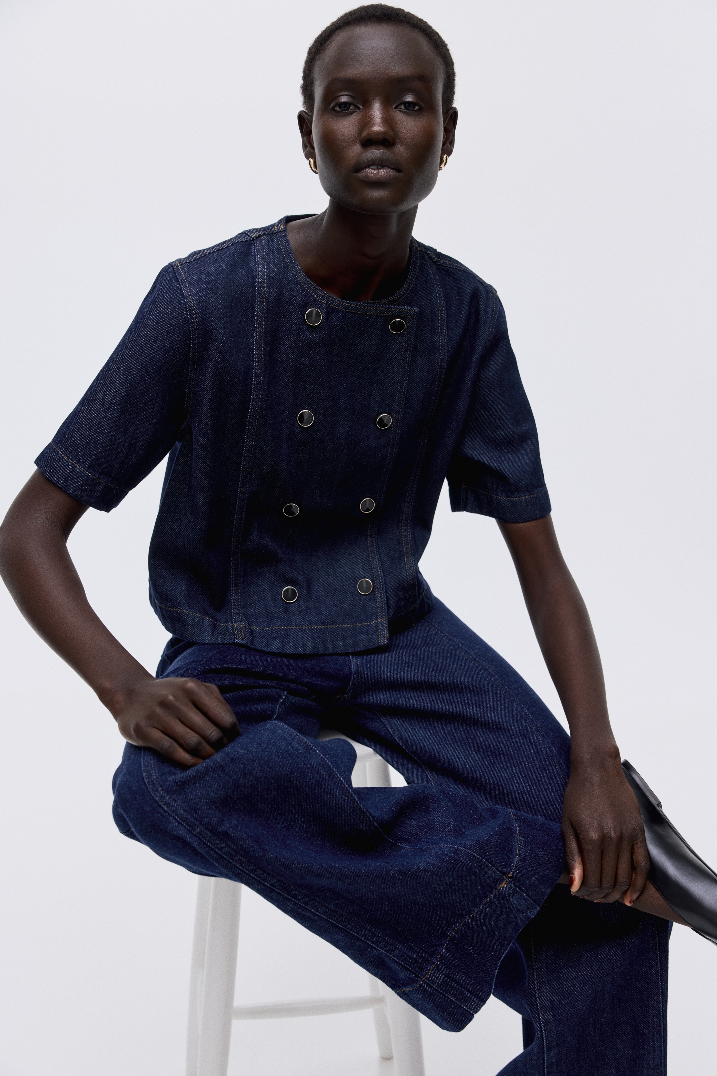 Double-breasted denim shirt