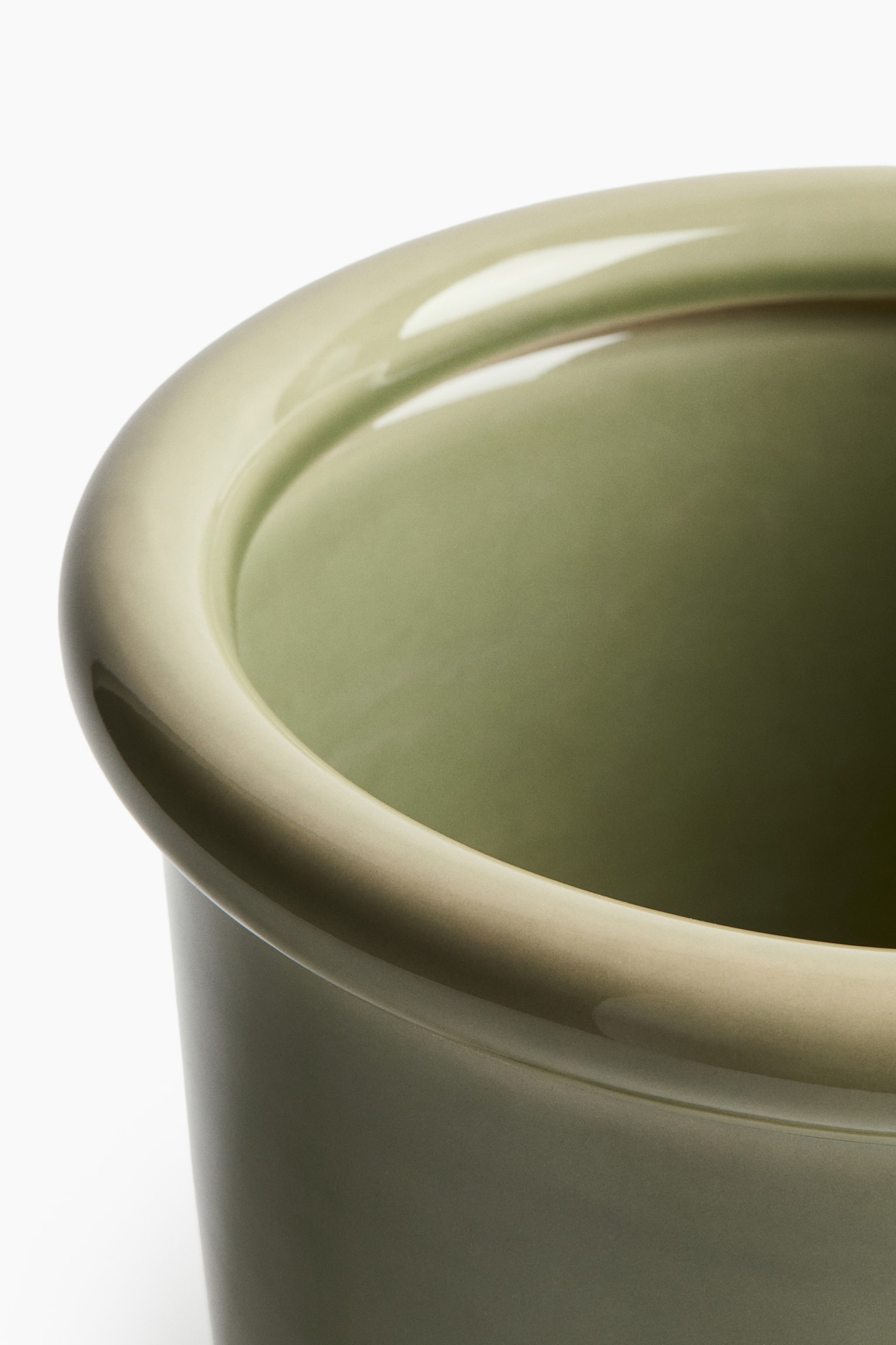 Large stoneware plant pot with saucer - Light green/Dark brown/White/Light yellow - 3