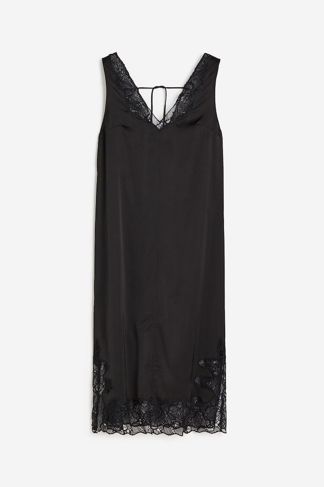 Lace-detail satin dress - Black - 2