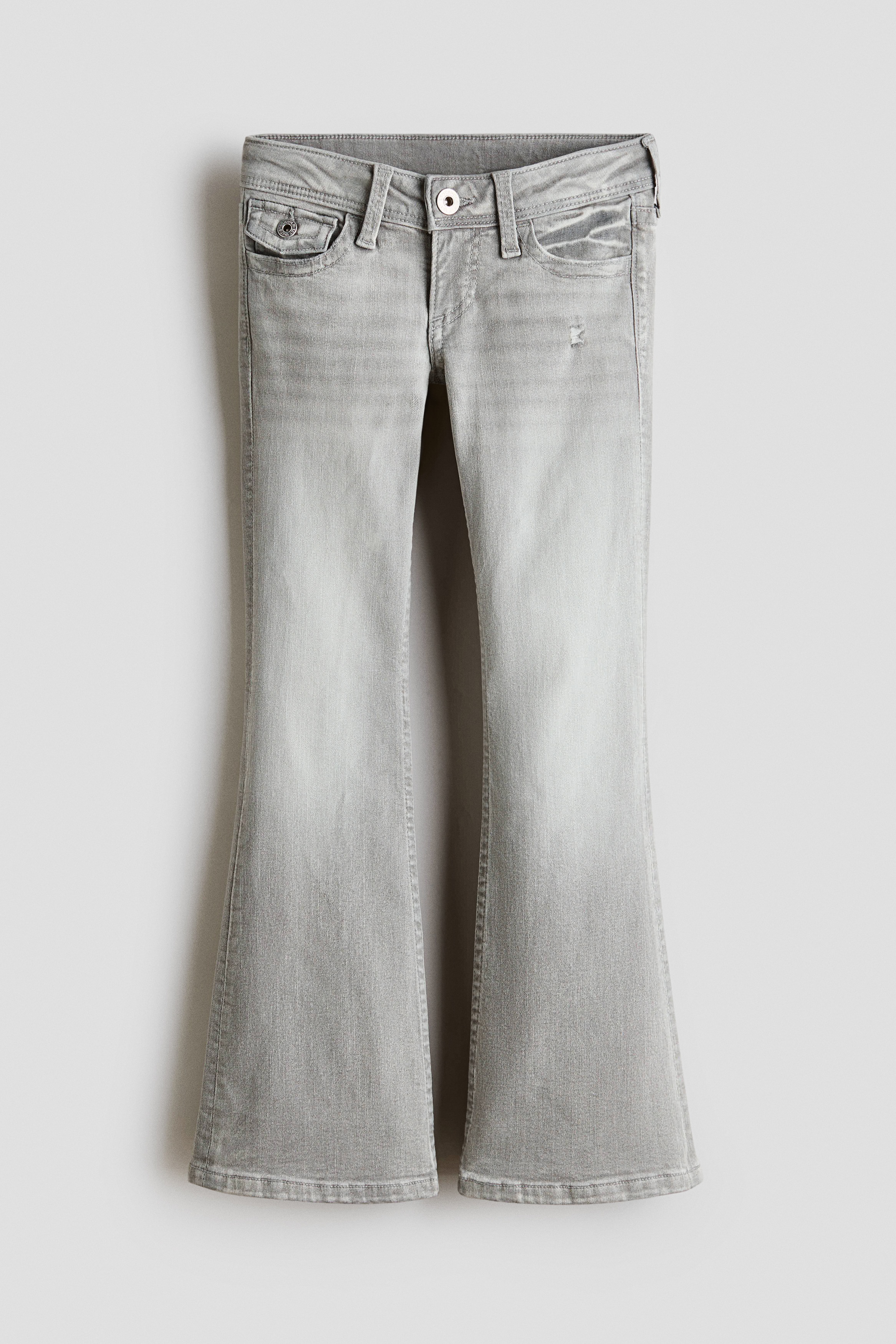 Jean évasé taille basse à motifs brodés - Gris denim clair