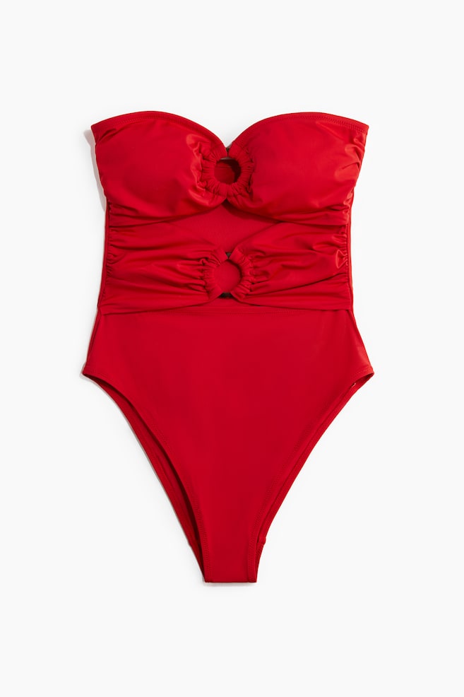 Bandeau-Badeanzug mit wattierten Cups - Rot/Korallenrot - 1