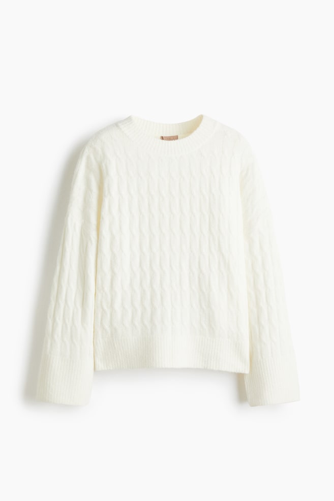 Pullover in maglia a trecce - Bianco/Grigio chiaro mélange/Beige scuro/Beige scuro mélange/Beige - 1