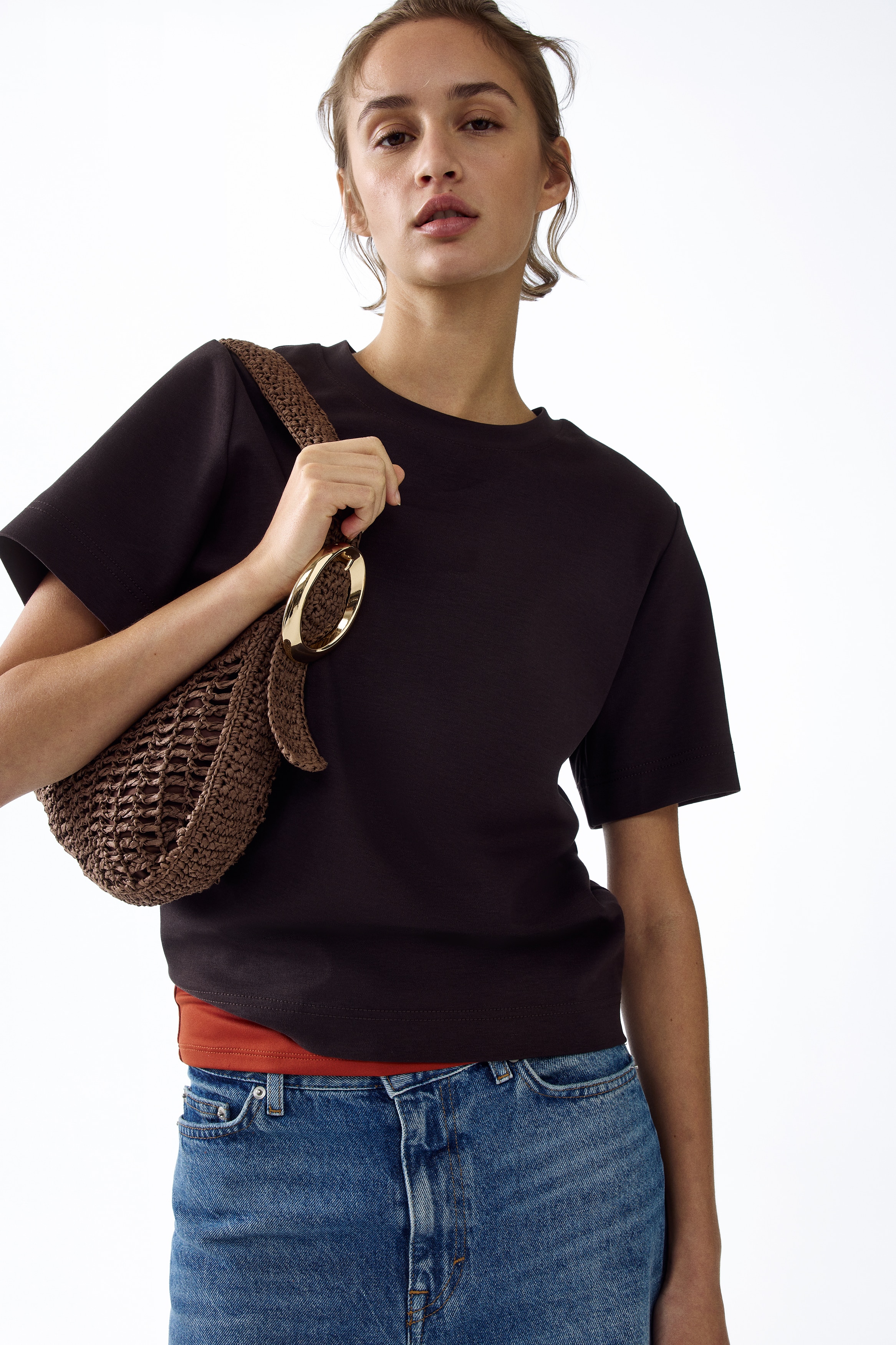 T-shirt in cotone pima - Marrone scuro/Nero/Bianco/Crema