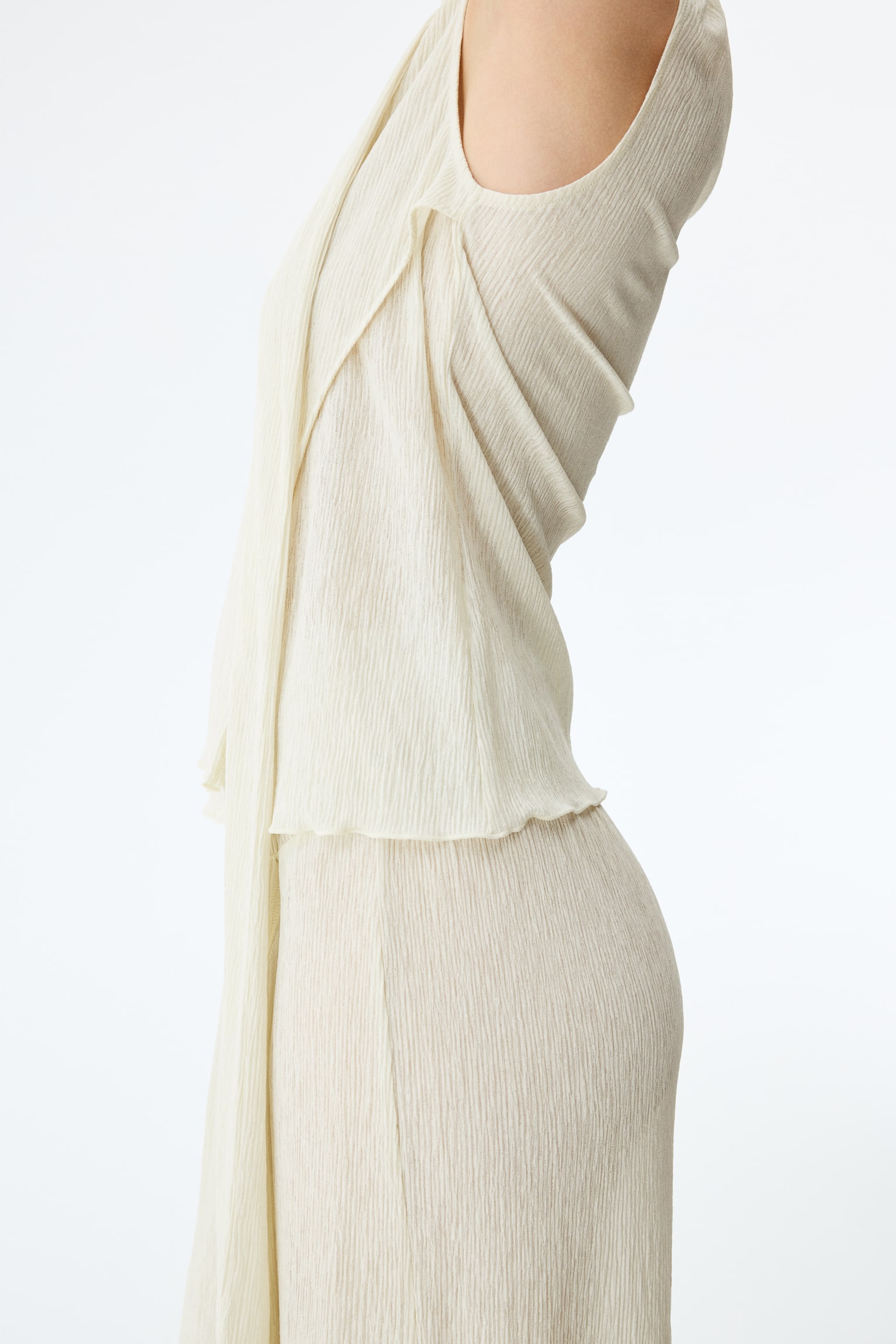 Scarf-detail top - Light beige/Black - 3