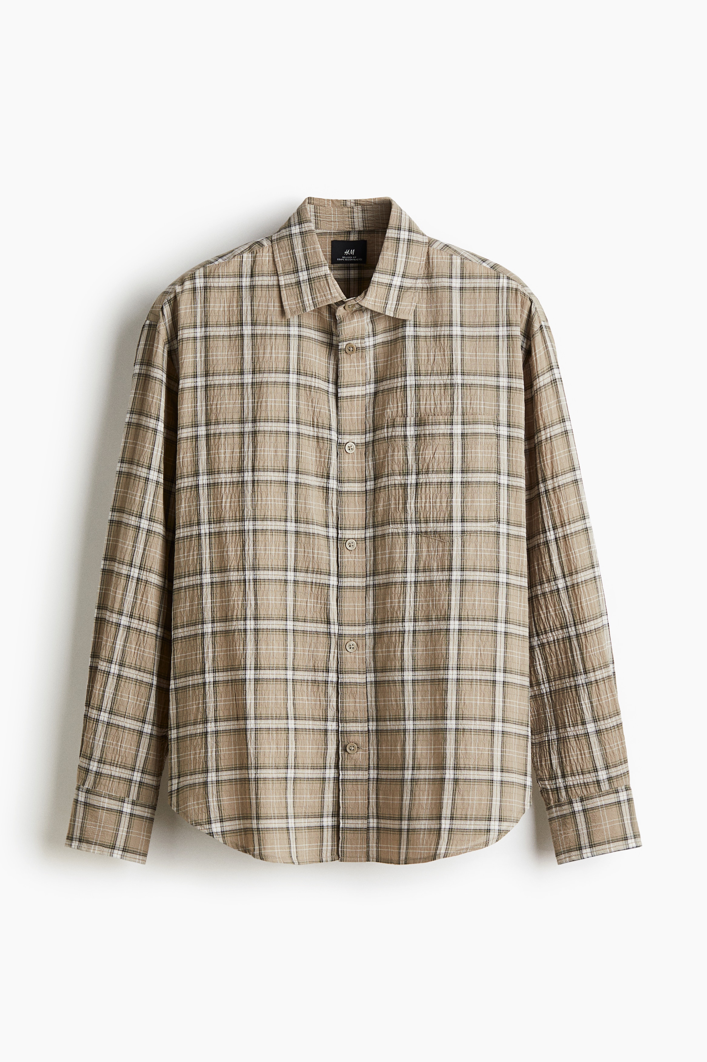 Loose Fit Shirt - Beige/Checked/Brown/Checked
