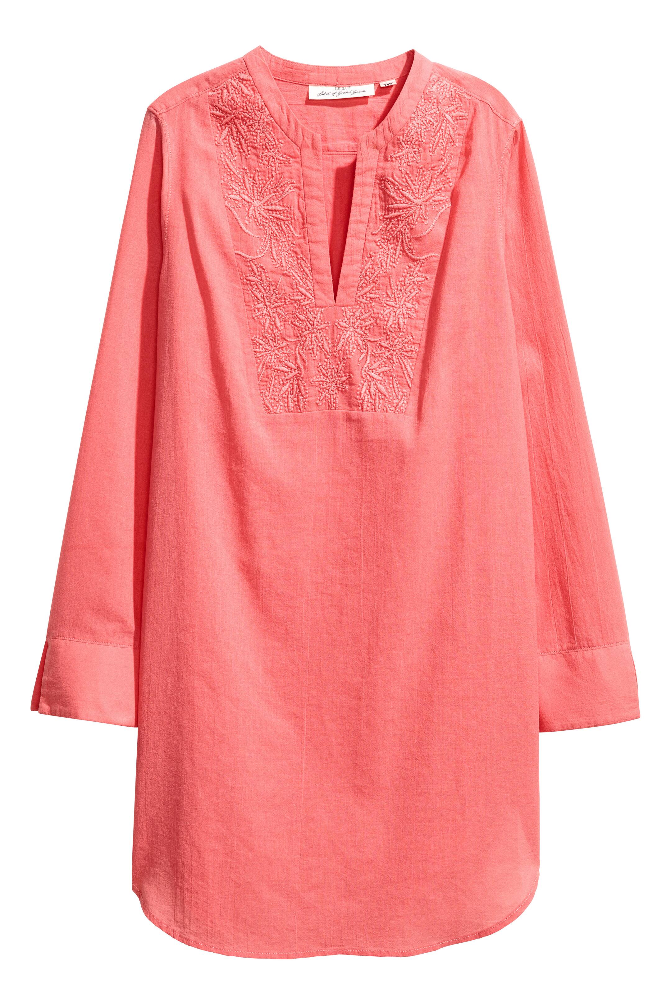 View larger image: Embroidered cotton tunic - Coral pink - Ladies | H&M GB 1